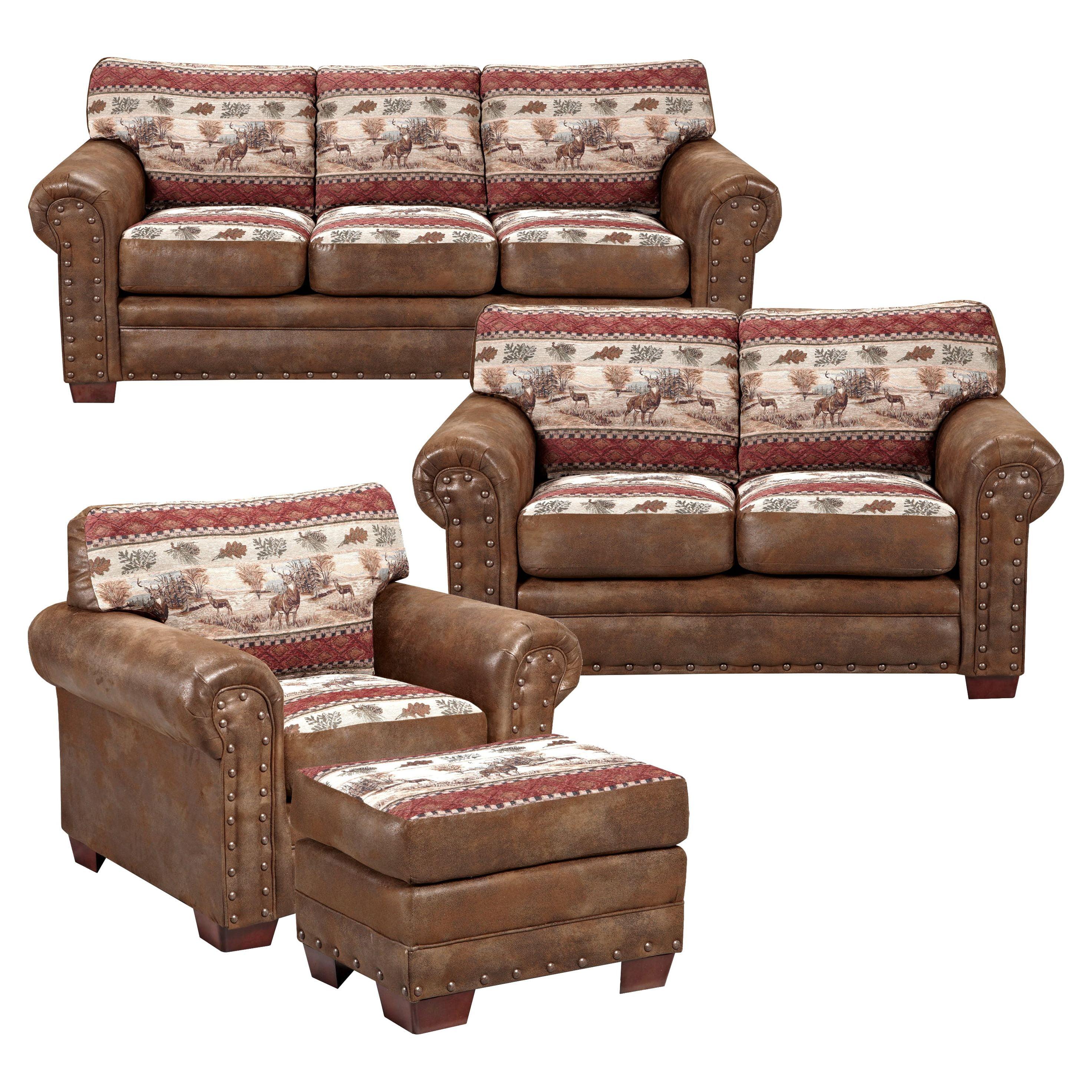 Rustic Brown Microfiber and Wood 4-Piece Living Room Set