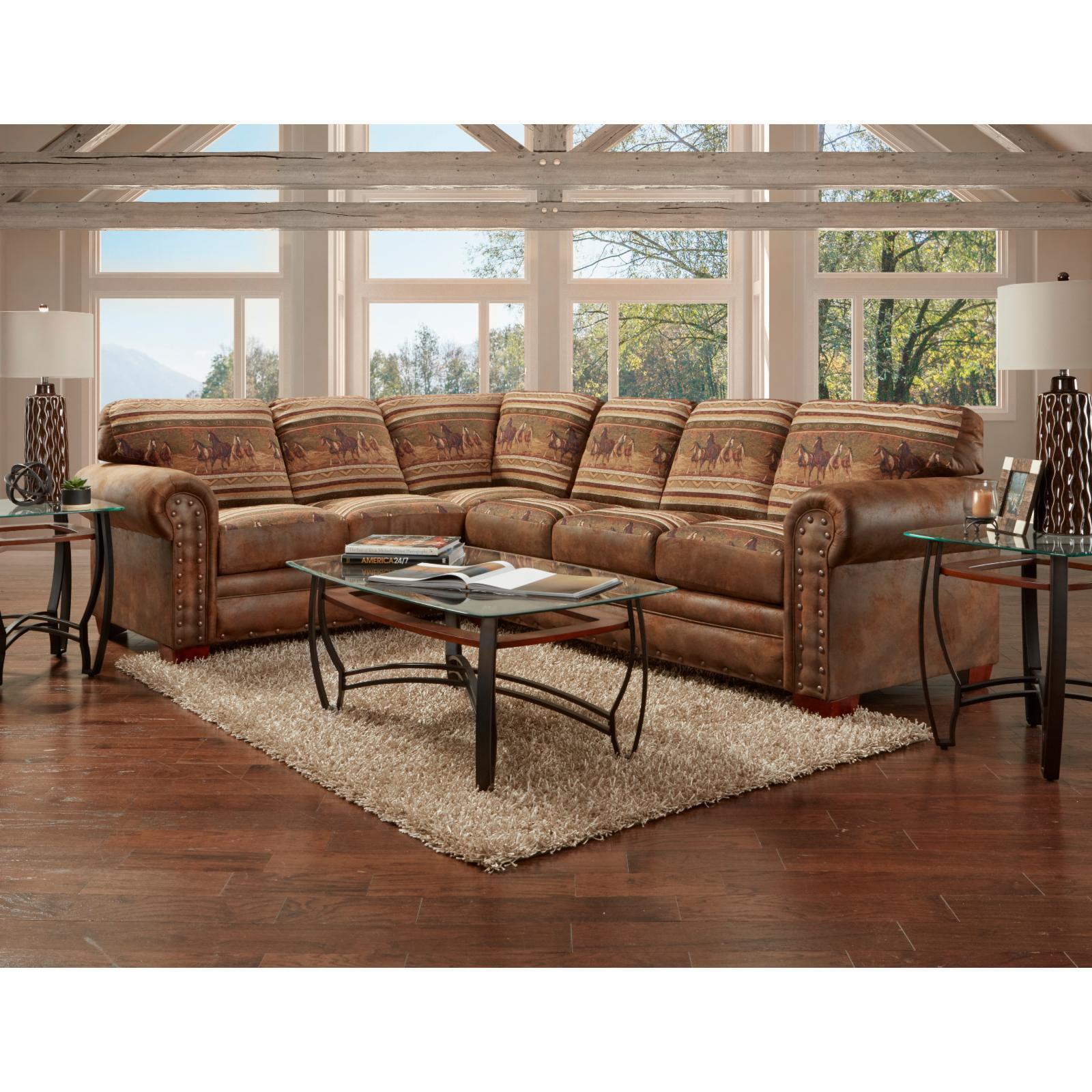 Mahogany Brown Microfiber Two-Piece Sectional Sofa with Nailhead Trim