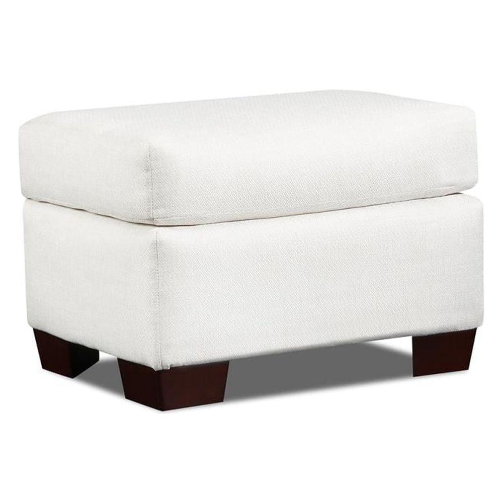 White Polyester Tweed Ottoman with Solid Wood Frame