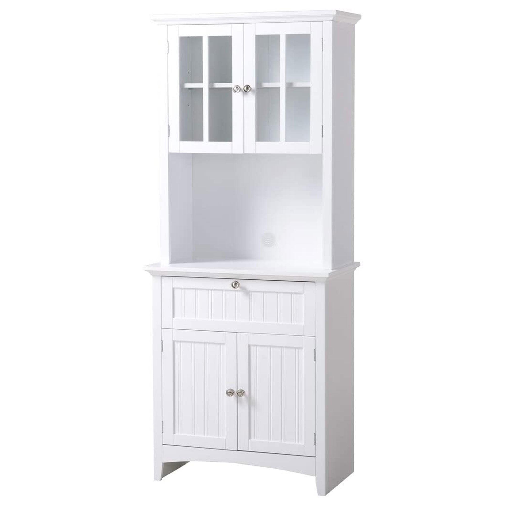 White Wood and Glass China Cabinet with Adjustable Shelves