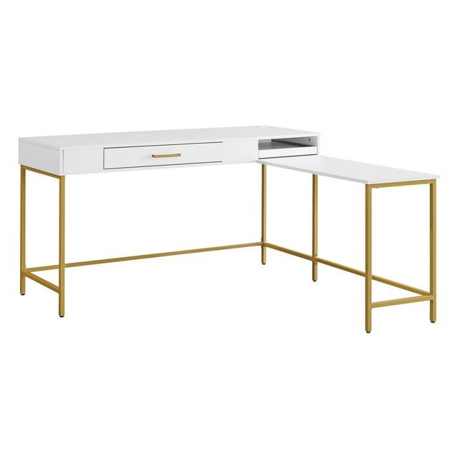 American Furniture Classics OS Home and Office Furniture Model MDRLD-WH L Workcenter with Built In Charging Tray and One Drawer in White
