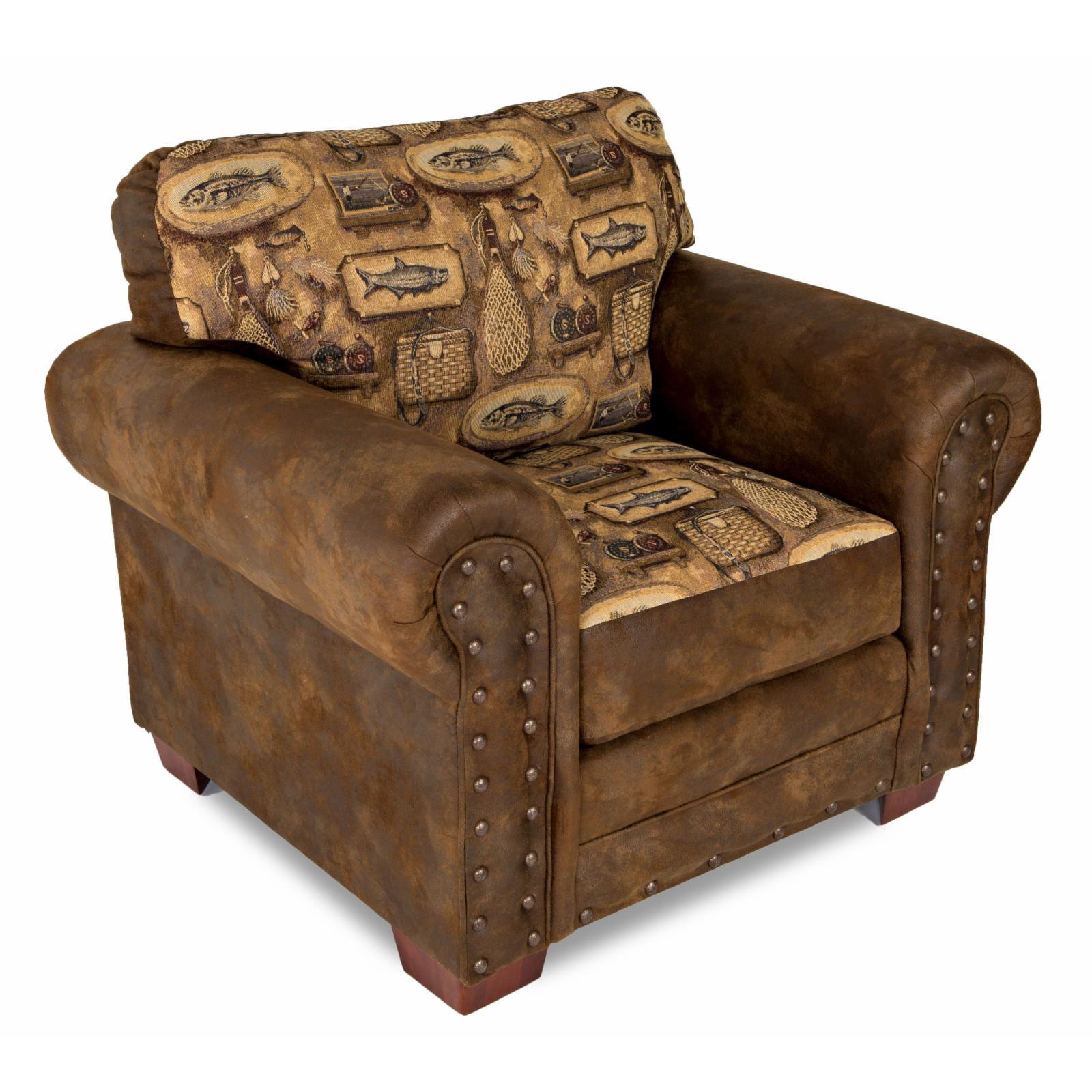 River Bend Lodge Oak Wood Accent Chair in Brown Microfiber