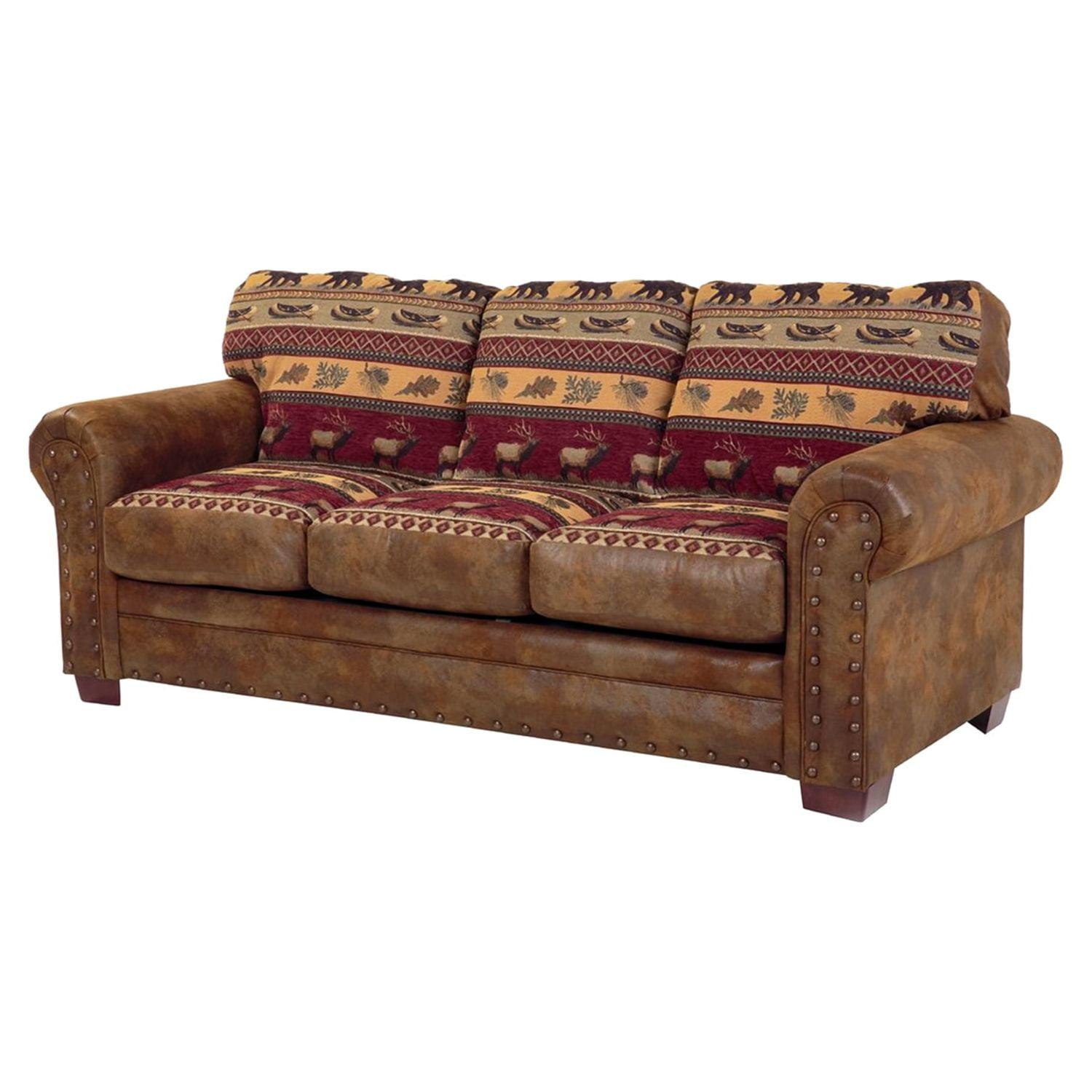 Rustic Brown Faux Leather Queen Sleeper Sofa with Nailhead Accents