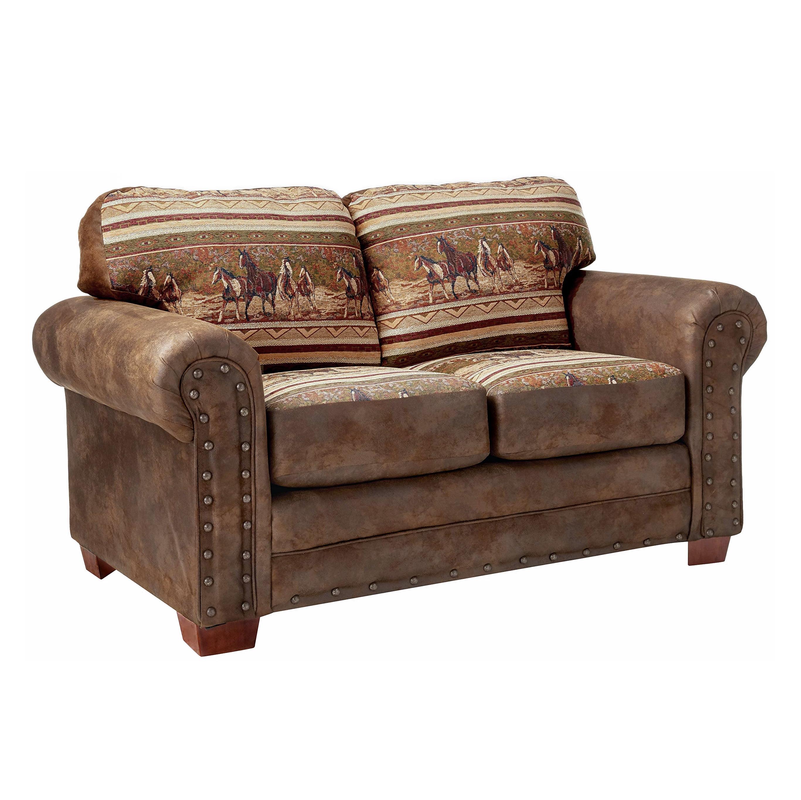 Brown Microfiber Nailhead Loveseat with Pillow-Top Arms