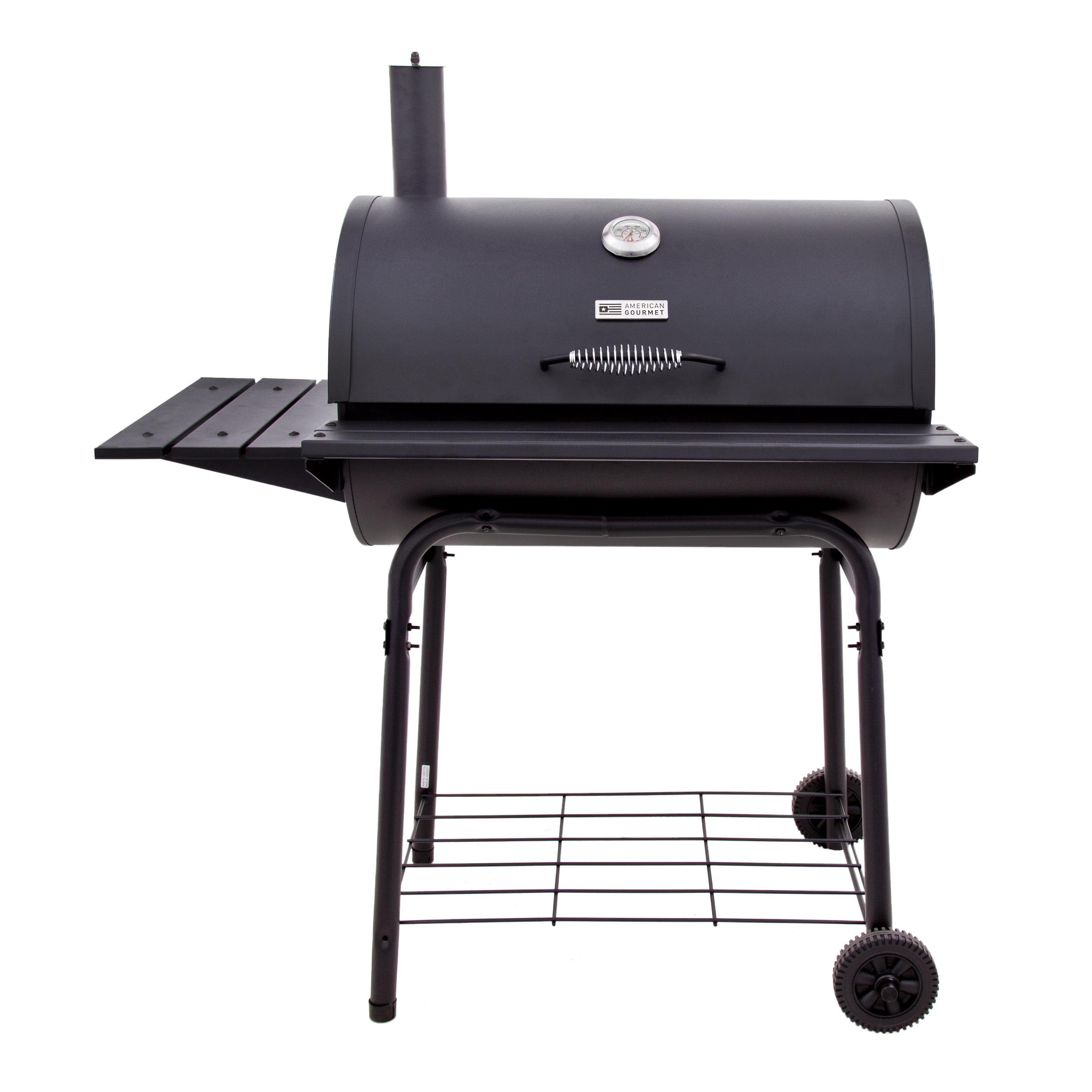 Black Cast Iron Barrel Charcoal Grill with Side Shelf