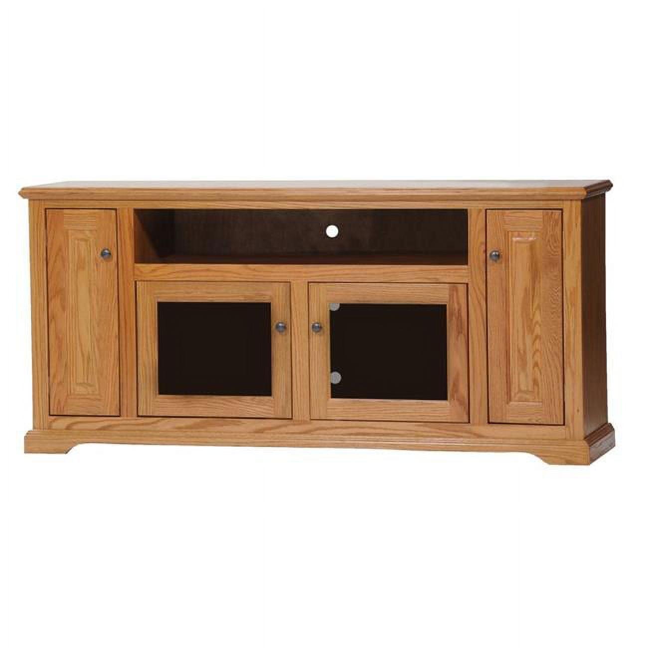 Oak Deluxe Entertainment Console with 2 Glass Panel Doors, Light