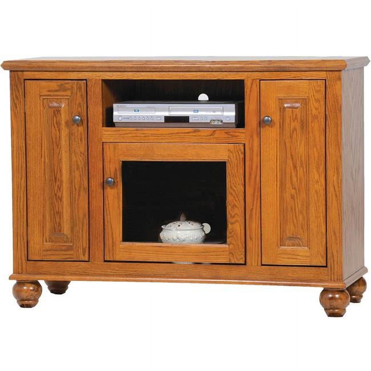 Oak Deluxe Entertainment Console with 2 Glass Panel Doors, Light