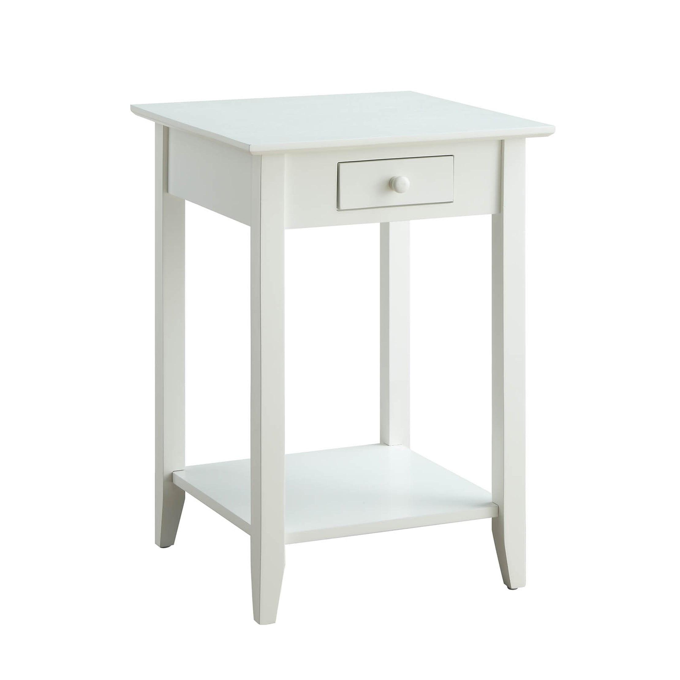 Classic American White End Table with Drawer and Shelf