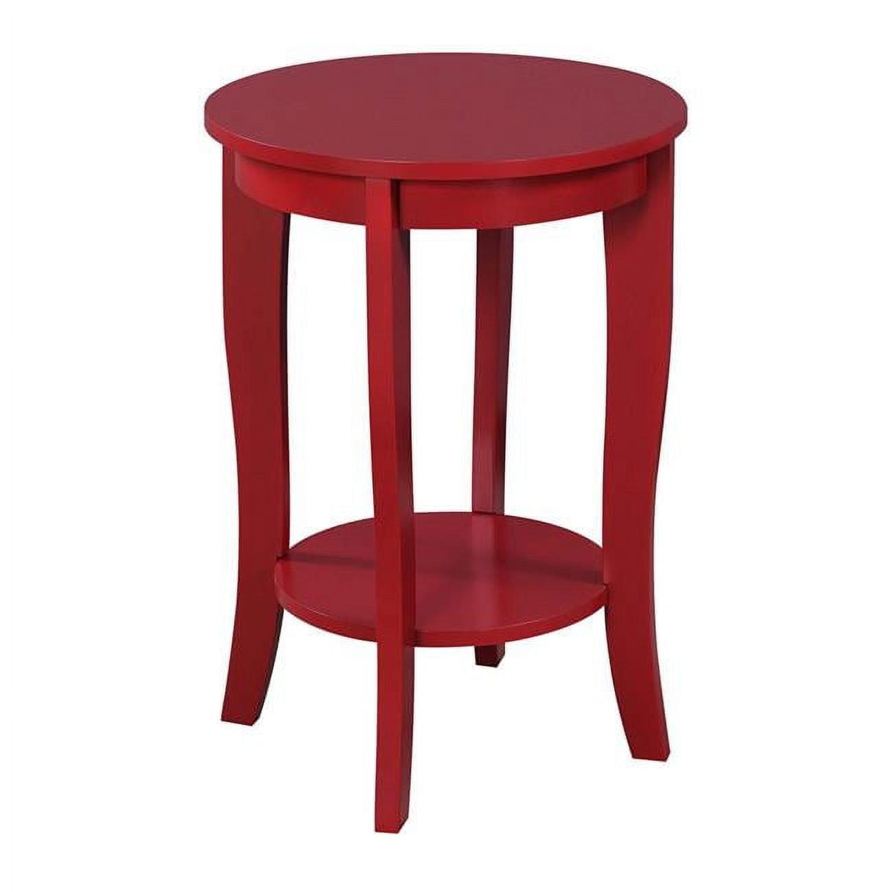 Cranberry Red Round Wooden End Table with Storage Shelf