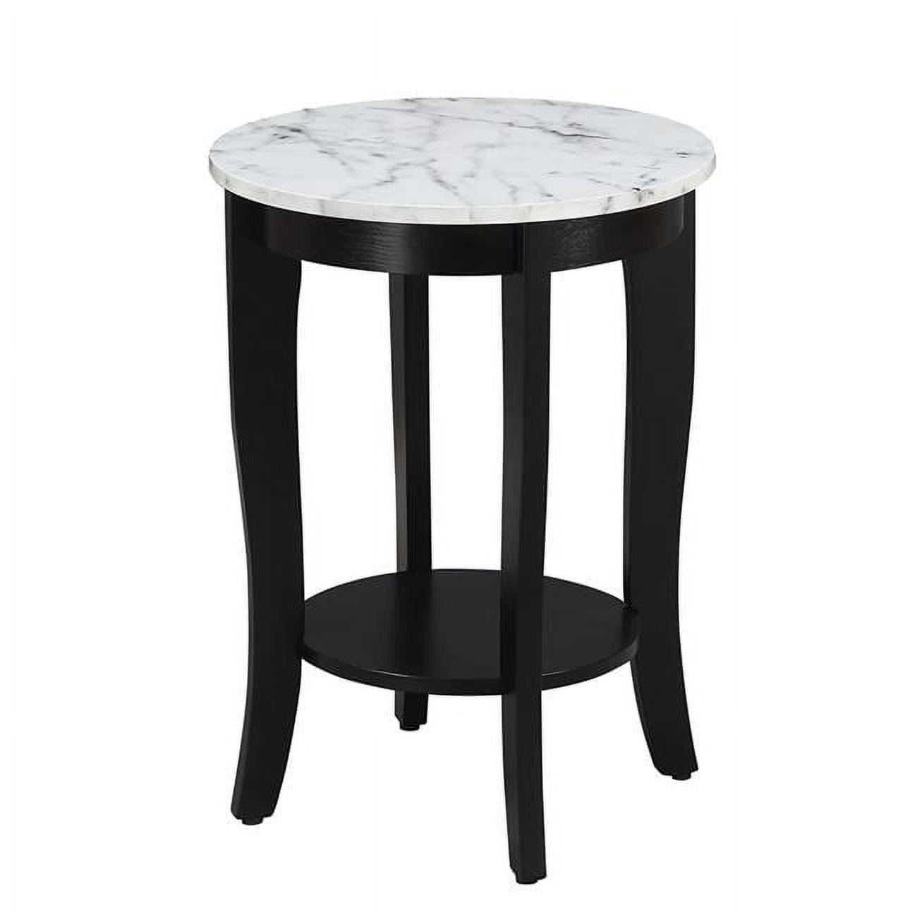 American Heritage Round End Table, White Faux Marble & Black - 24 x 17.75 x 17.75 in.