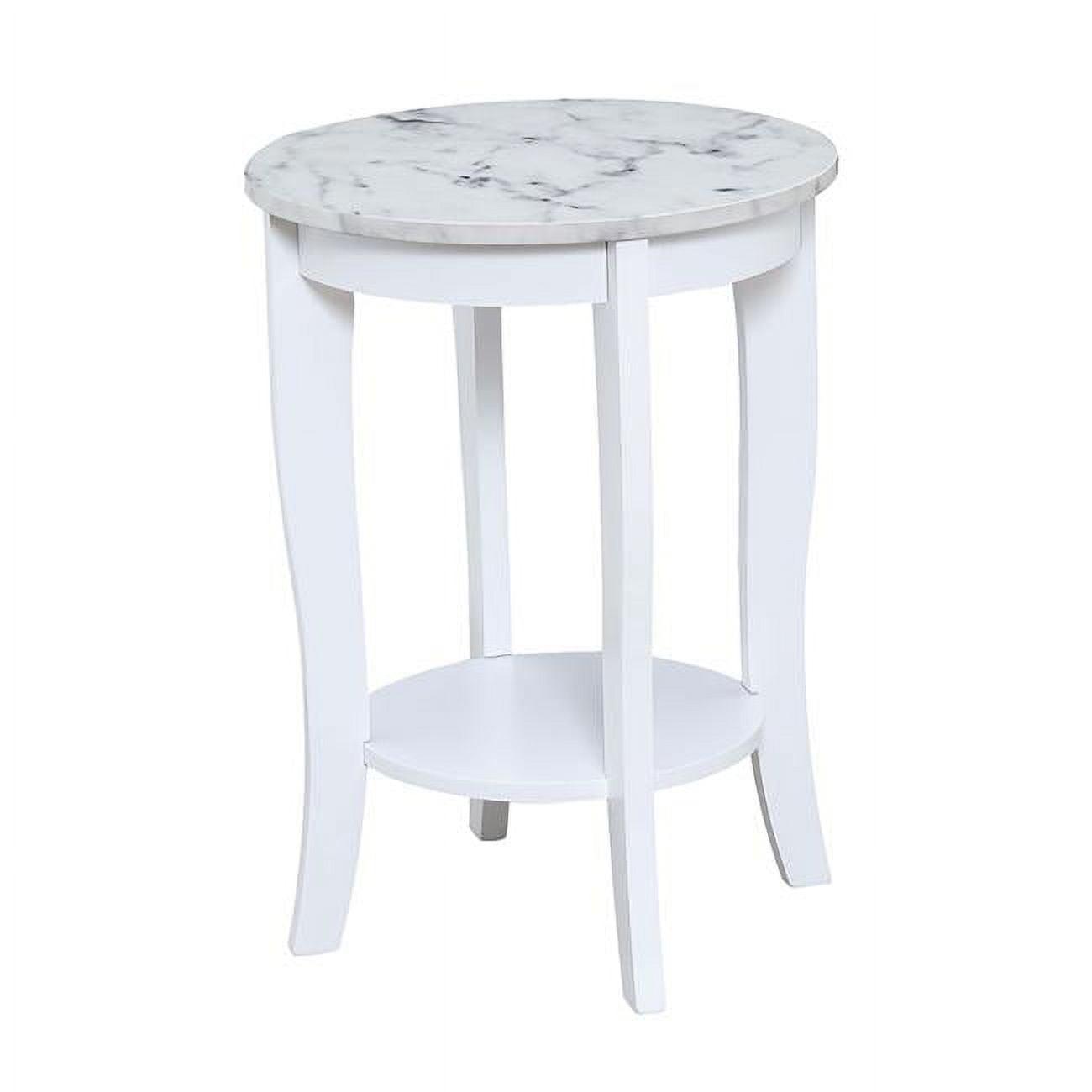 Elegant Curved-Leg Round End Table with Storage Shelf, White Faux Marble