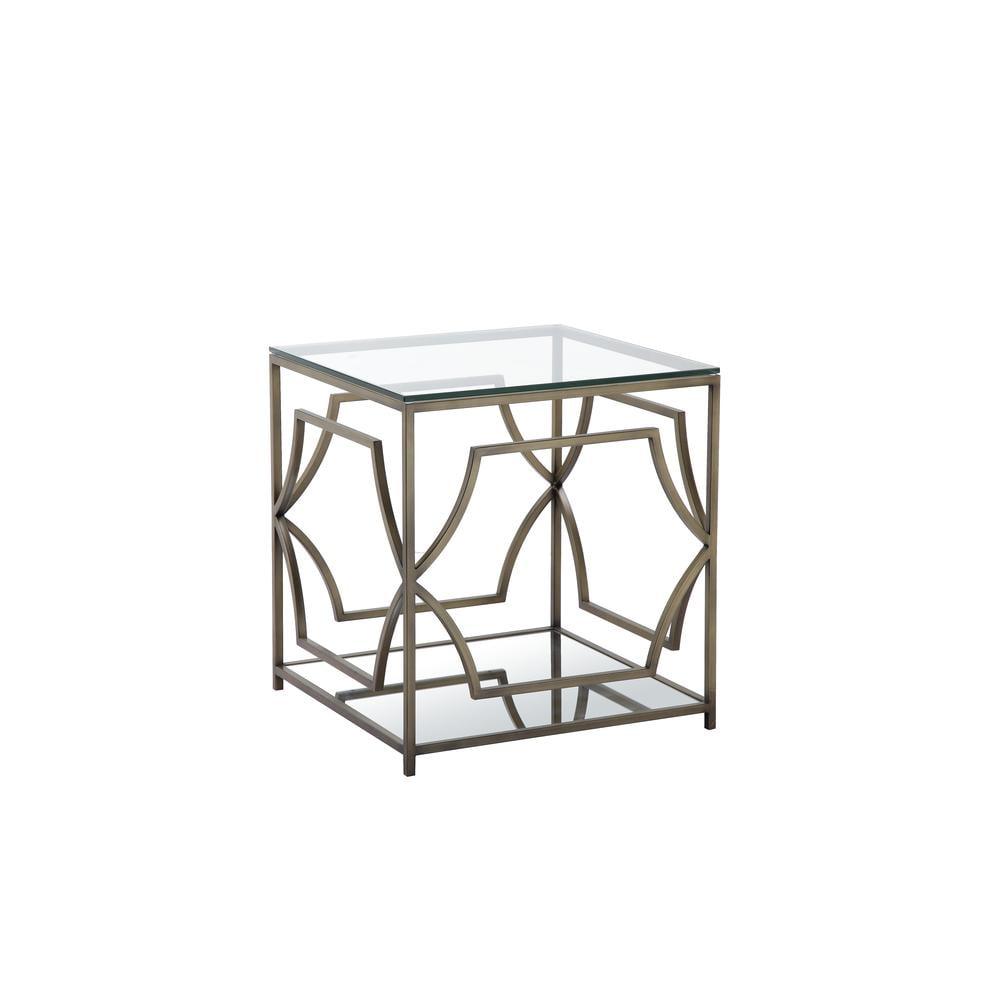 Edward Brushed Brass Metal and Glass Side Table