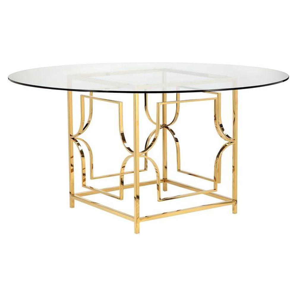 Edward Round Glass Dining Table with Gold Metal Base