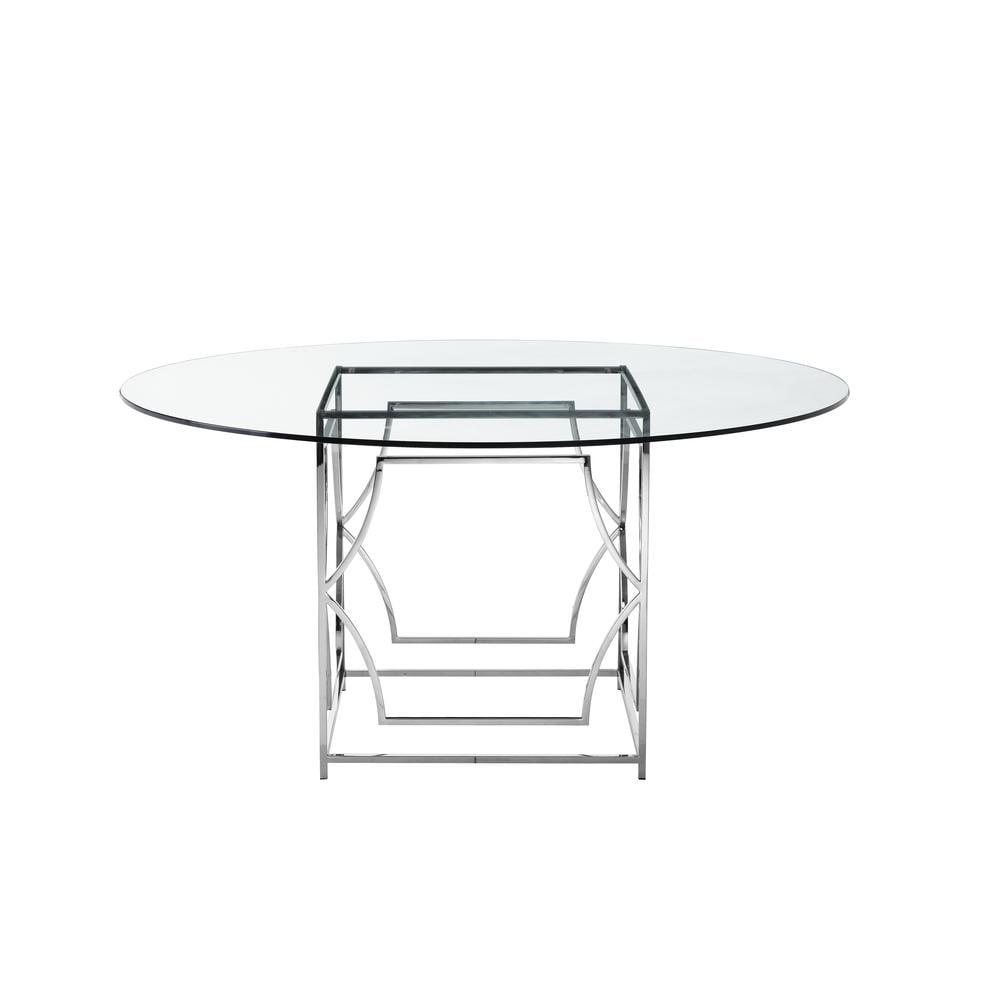 Edward Round Glass and Silver Metal Dining Table