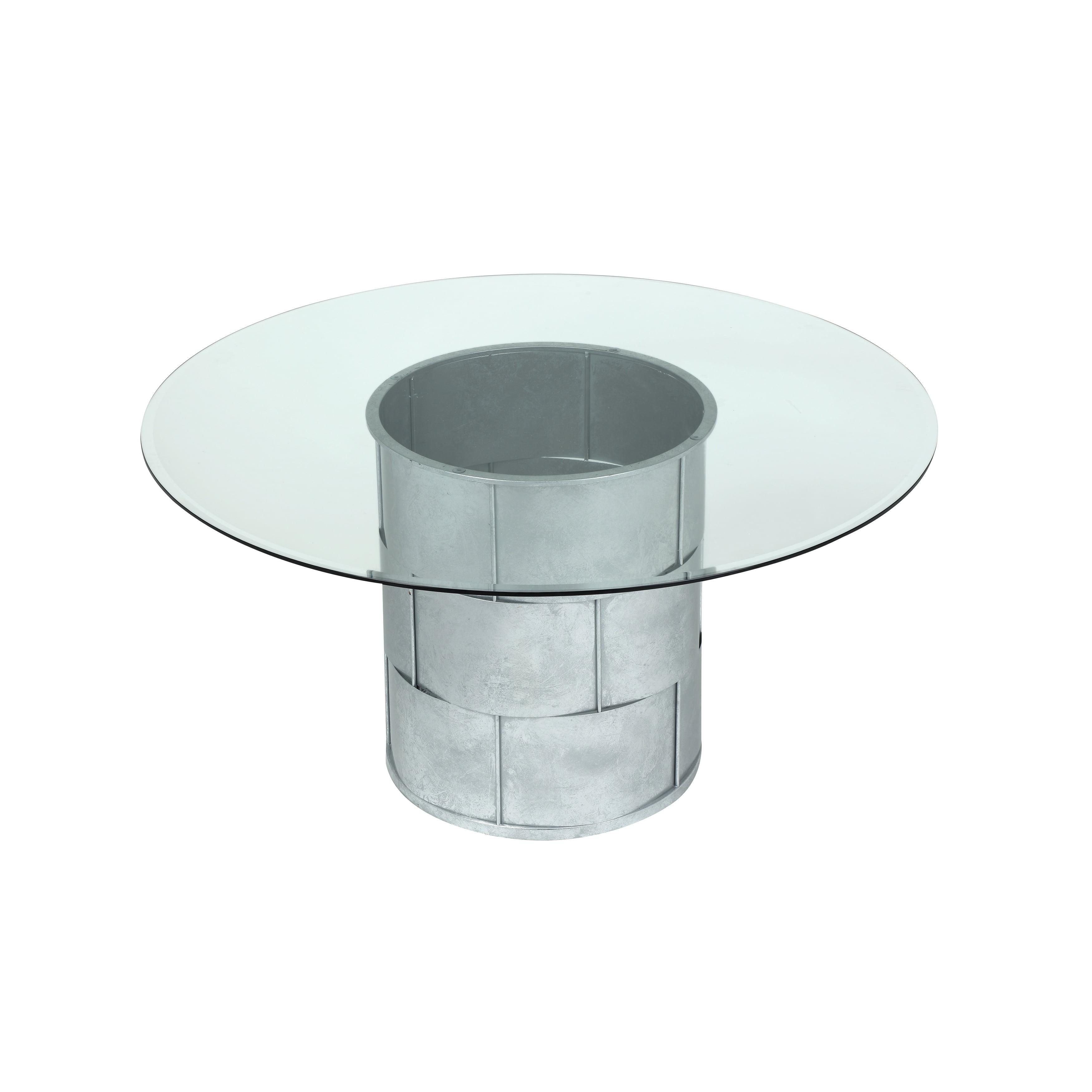 Contemporary Round Glass Dining Table with Silver Leaf Base, Seats 6