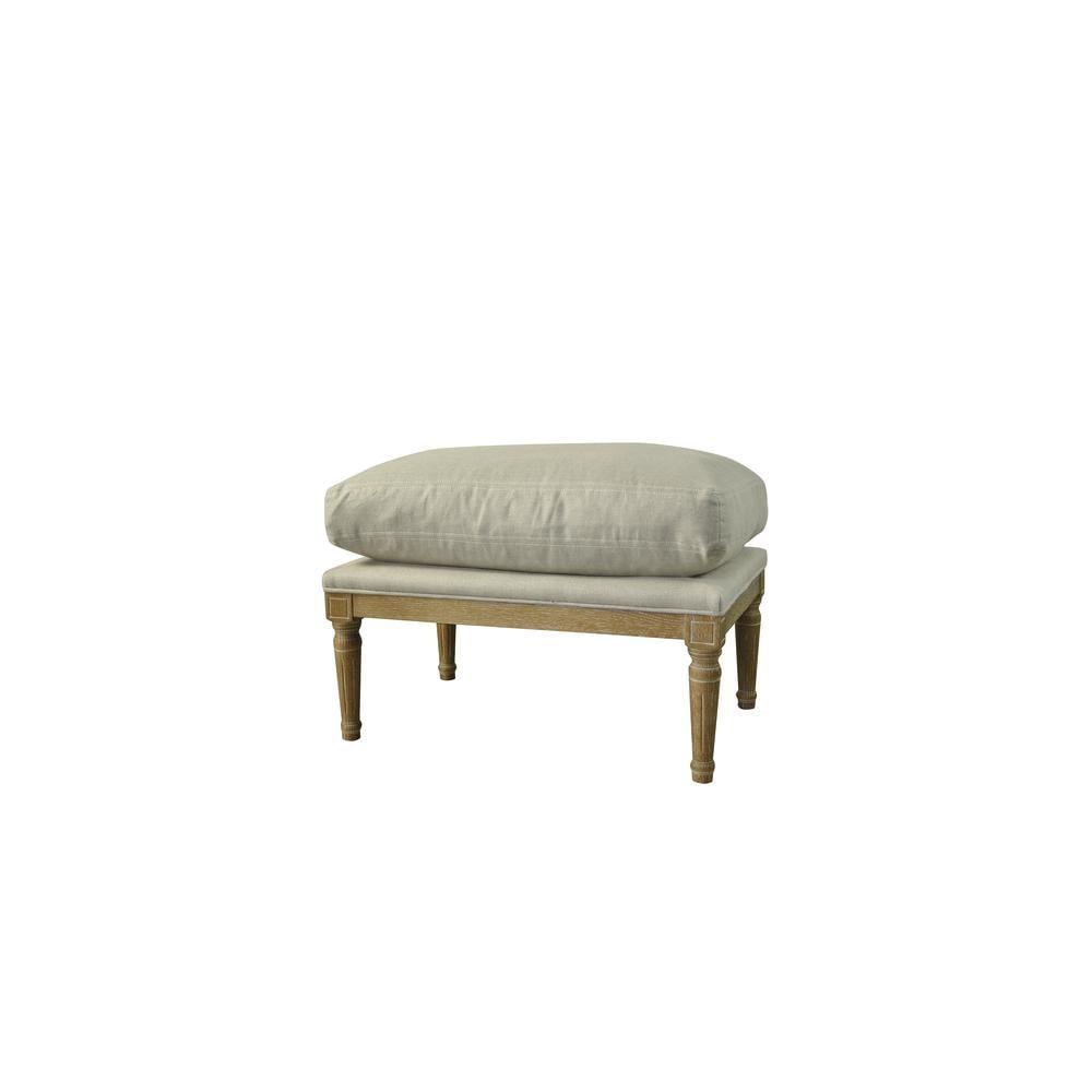 Warren Classic Off-White Linen and Solid Wood Ottoman