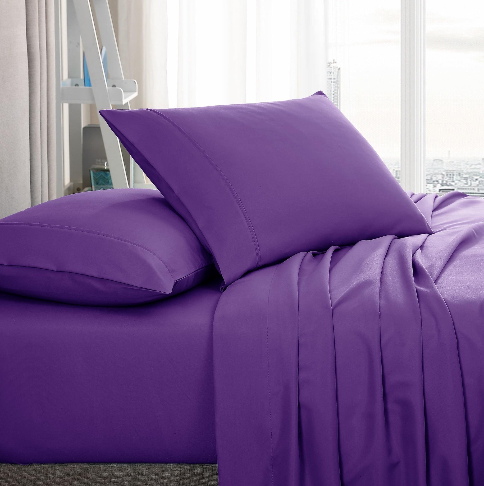 American Home Collection Brushed Microfiber Sheet Set, Deep Pocket Extra Soft Sheets & Pillowcase Set, 3 Pieces, Twin, Purple