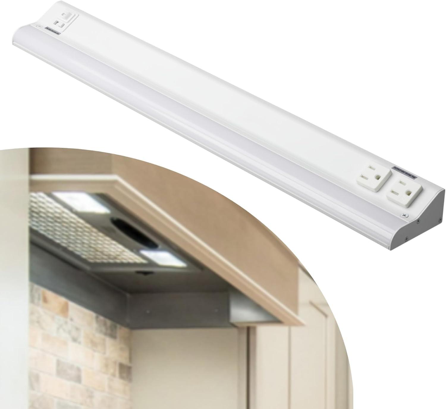 24-Inch White LED Under Cabinet Light with Receptacles