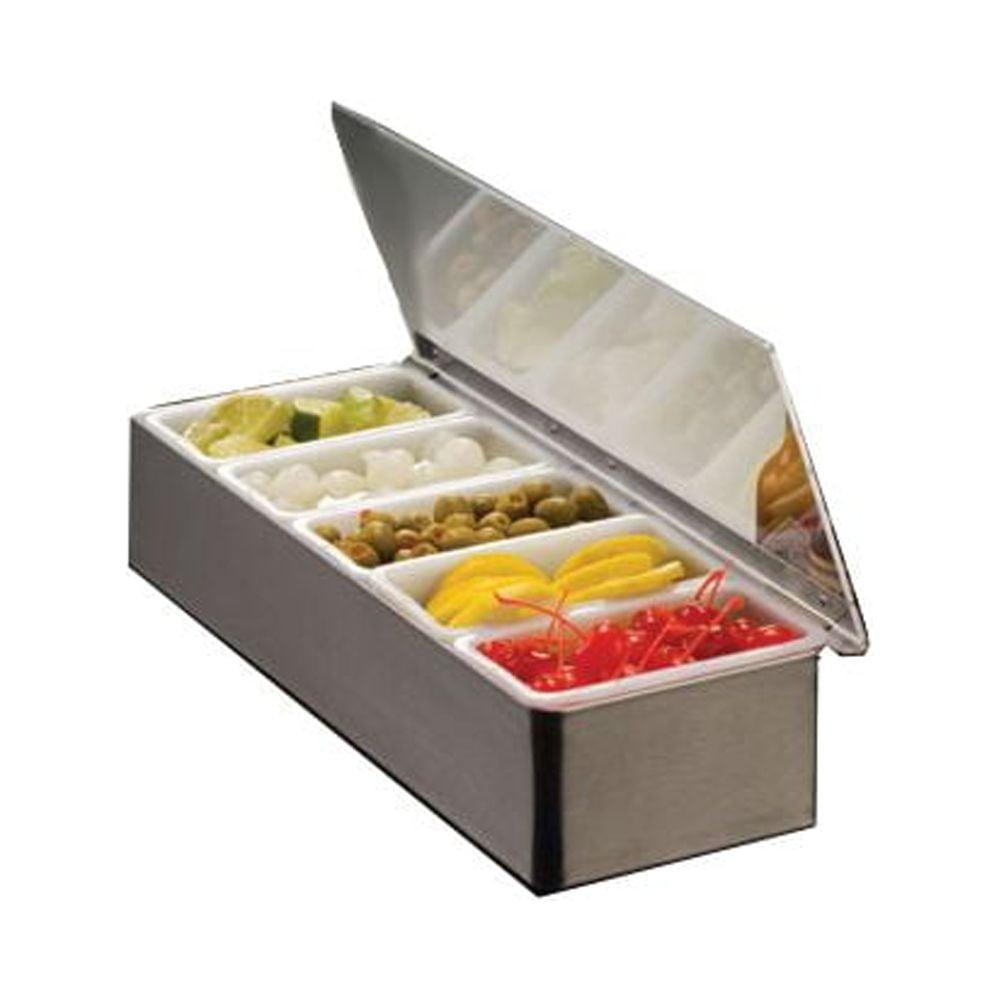 Silver Stainless Steel 5-Compartment Bar Condiment Dispenser