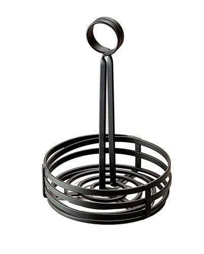 Black Wrought Iron Round Condiment Rack with Handle