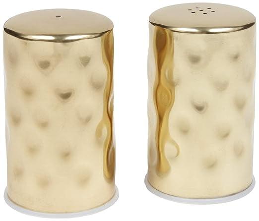 Gold Hammered Metal Salt and Pepper Shaker Set, 2-Ounce