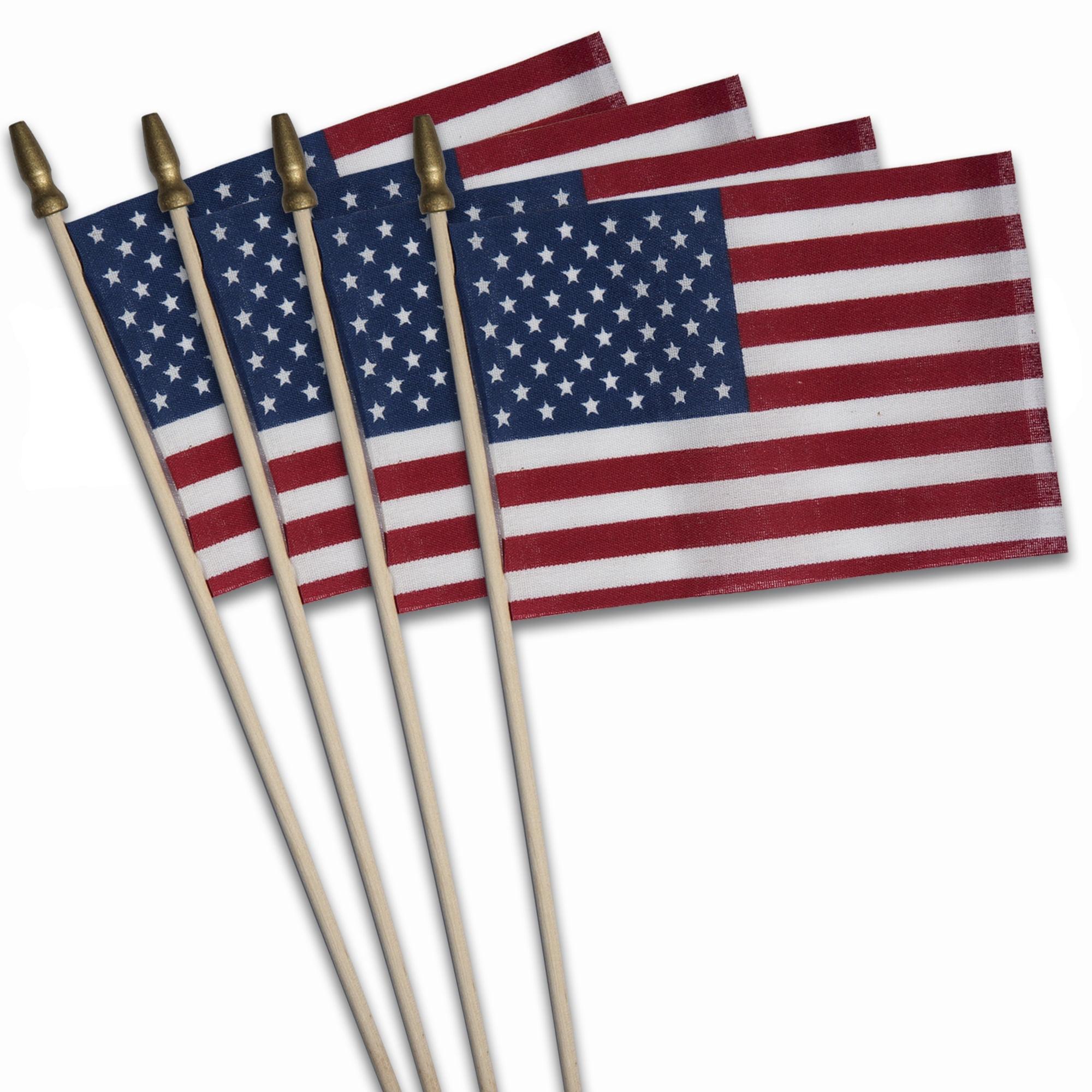 4-Pack American Polycotton Stick Flags with Gold Tips