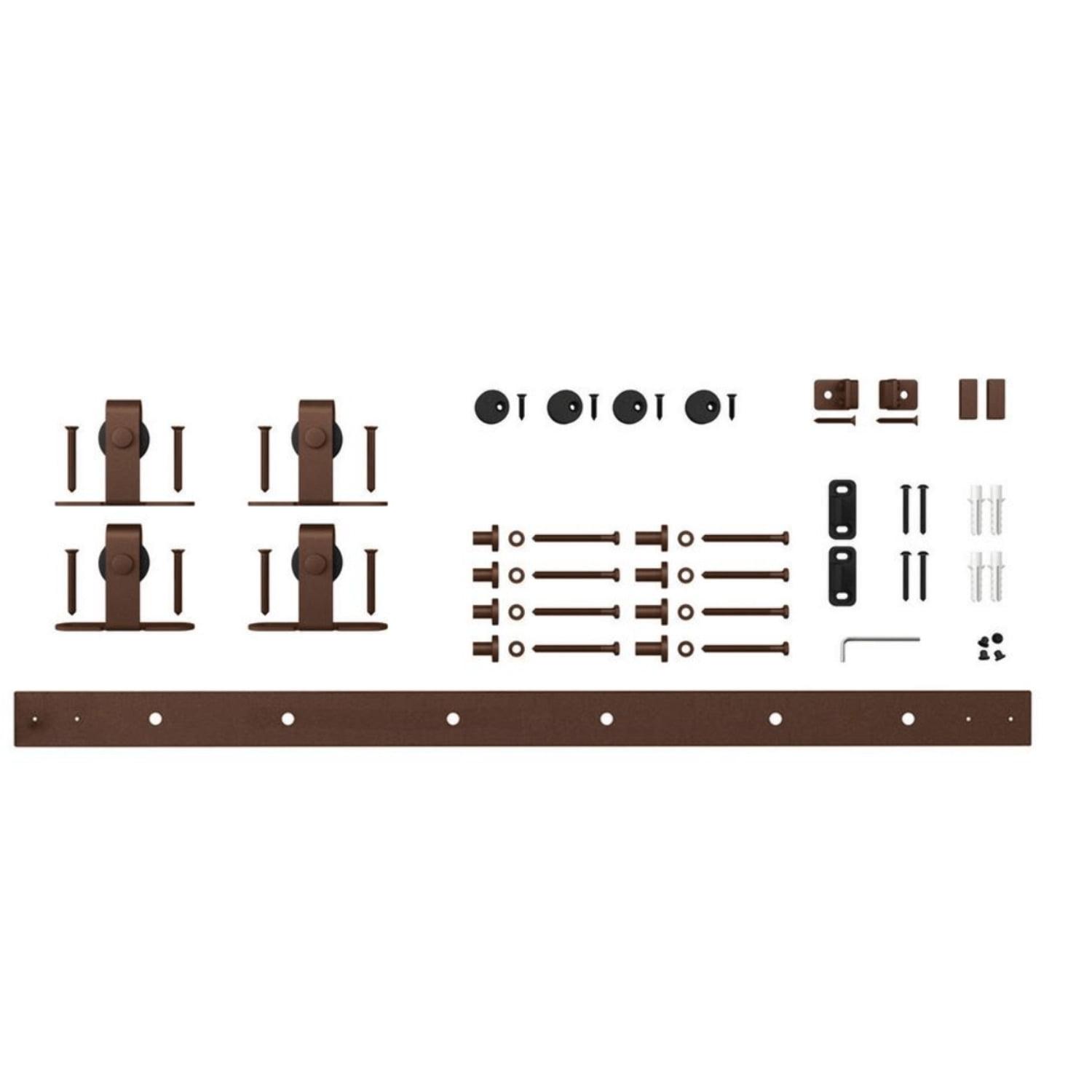 American Pro Decor Steel Sliding Rolling Barn Door Hardware Kit for Single Wood Doors with Routed Floor Guide