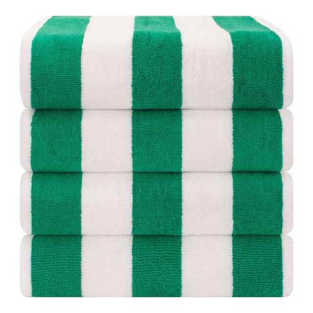 American Soft Linen Beach Towel, 100% Cotton Cabana Striped Beach Towel, 30 in by 60 in Soft Absorbent Beach Pool Towel
, Green