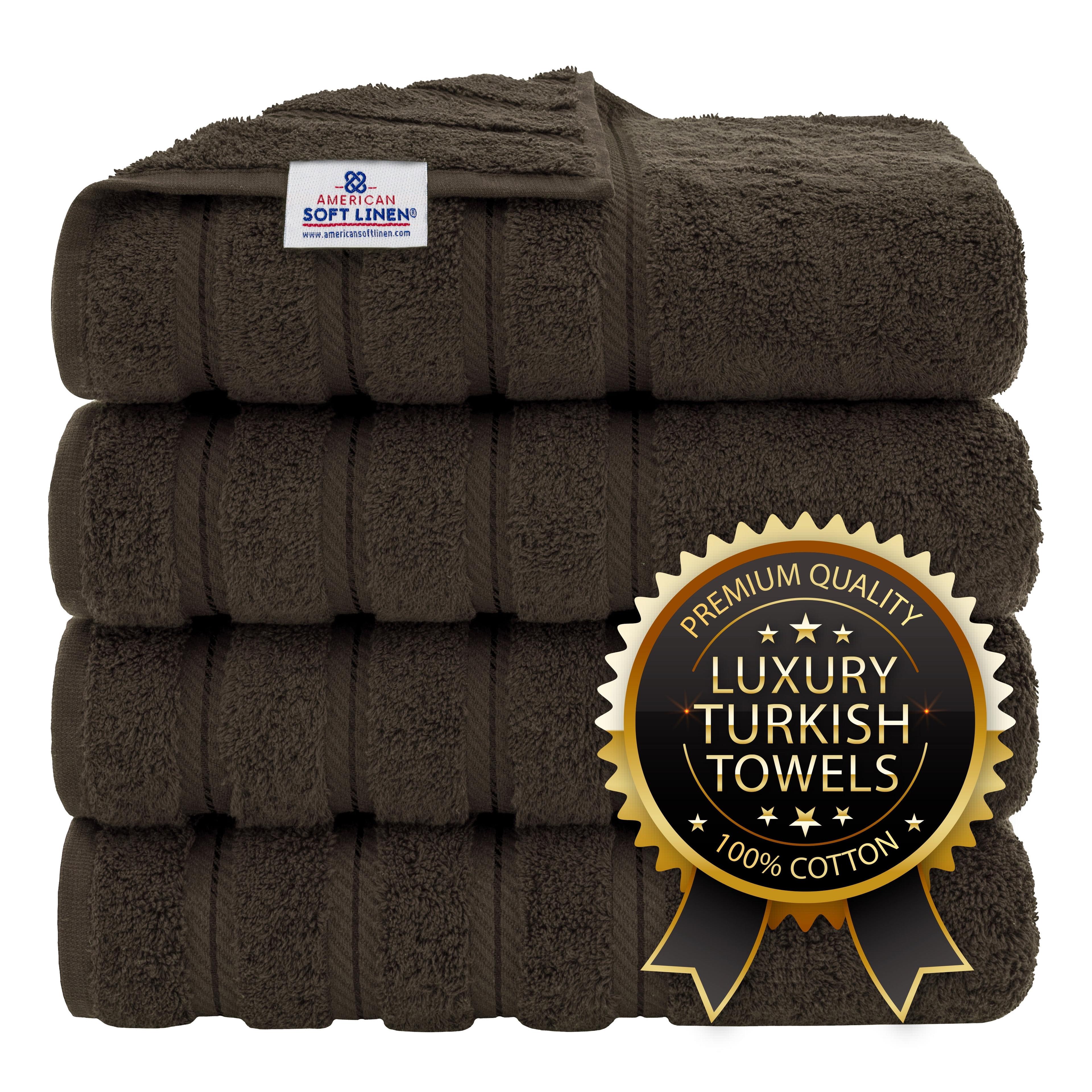 American Soft Linen 4 Pack Bath Towel Set, 100% Cotton, 27 inch by 54 inch Bath Towels for Bathroom, Brown