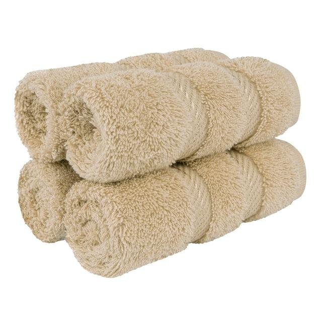 American Soft Linen 4 Pack Washcloth Set, 100% Cotton Washcloth Hand Face Towels for Bathroom and Kitchen, Sand Taupe