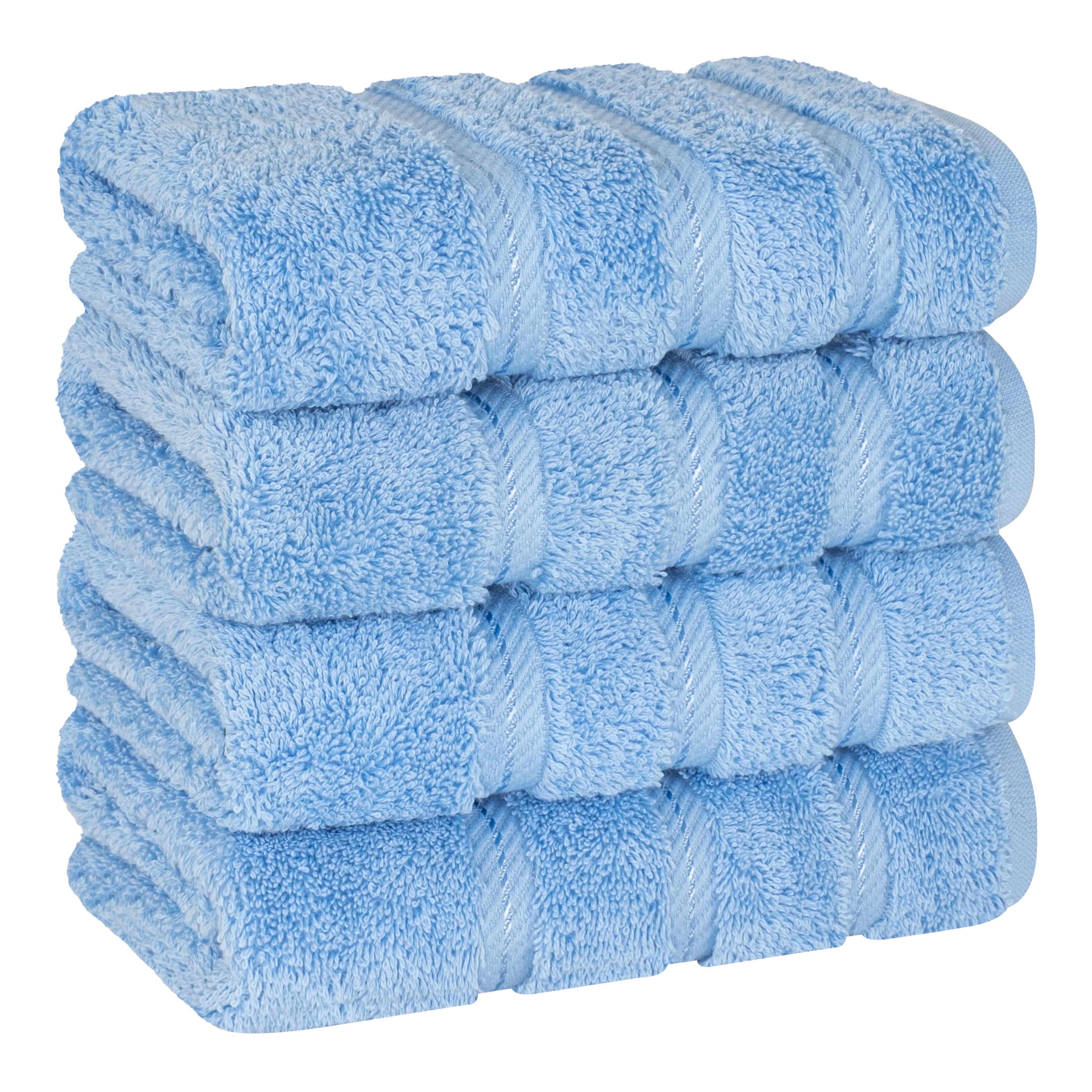 American Soft Linen 4 Pack Hand Towel Set, 100% Cotton, 16 inch by 28 inch, Hand Face Towels for Bathroom, Sky Blue