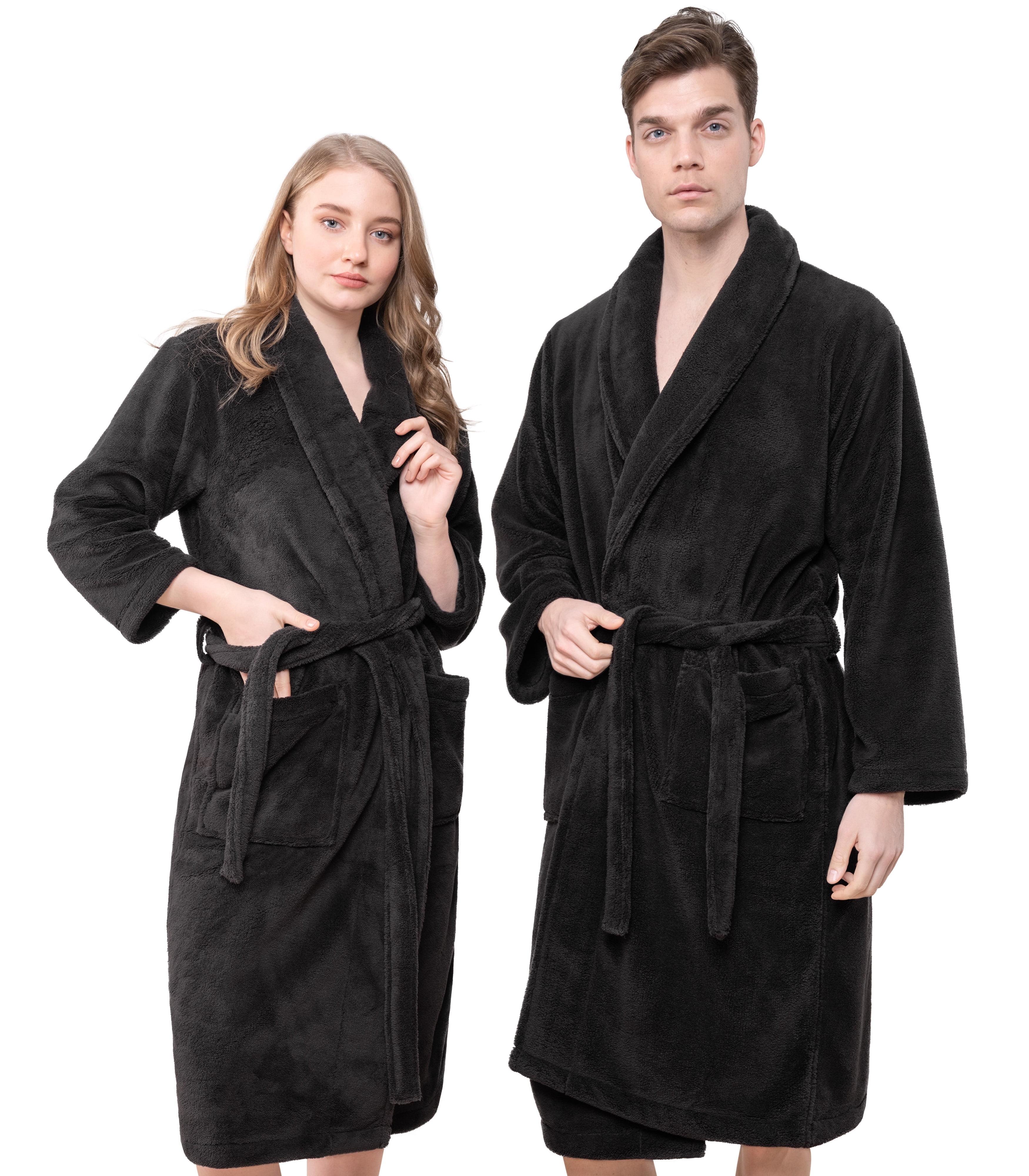 American Soft Linen Warm Fleece Bathrobe, Mens and Womens Robes, 1 Piece Shawl Collar  Adult Matching Couple Robes for your Bathroom, Small, Black