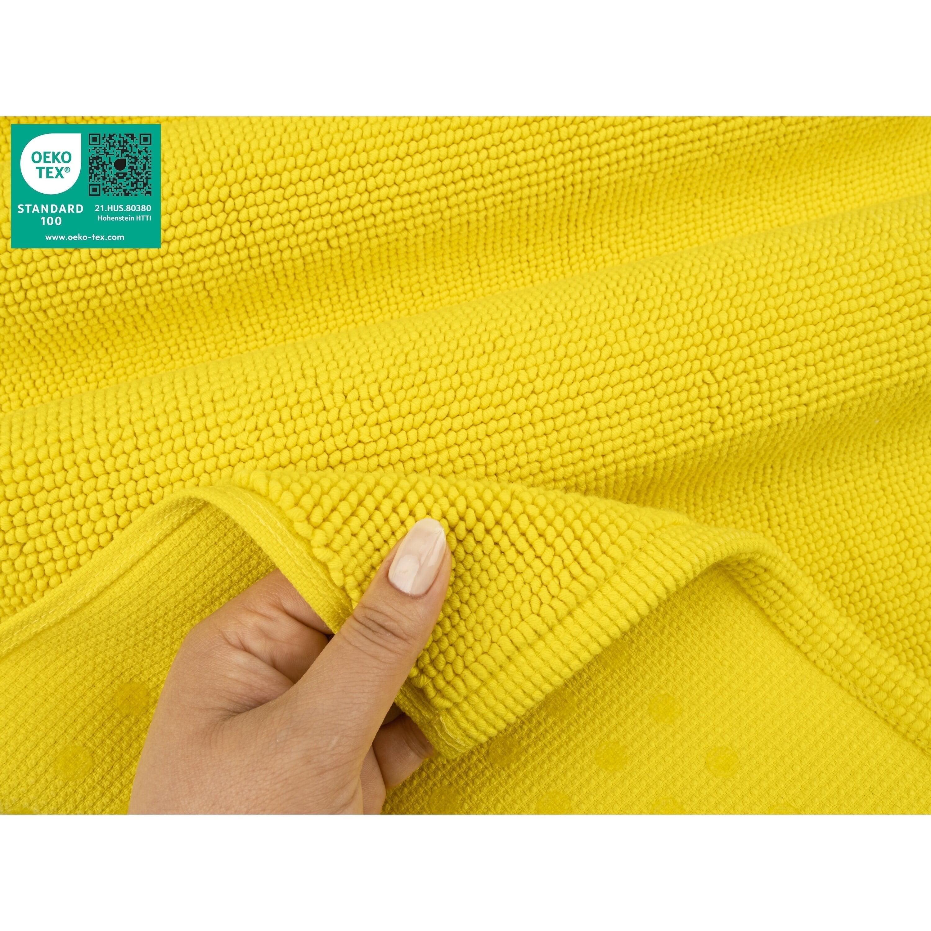 American Soft Linen 100% Cotton Bath Mat Rugs, 20x34 inches Slip Resistant Bottom Base Bath Mats for Bathroom, Yellow