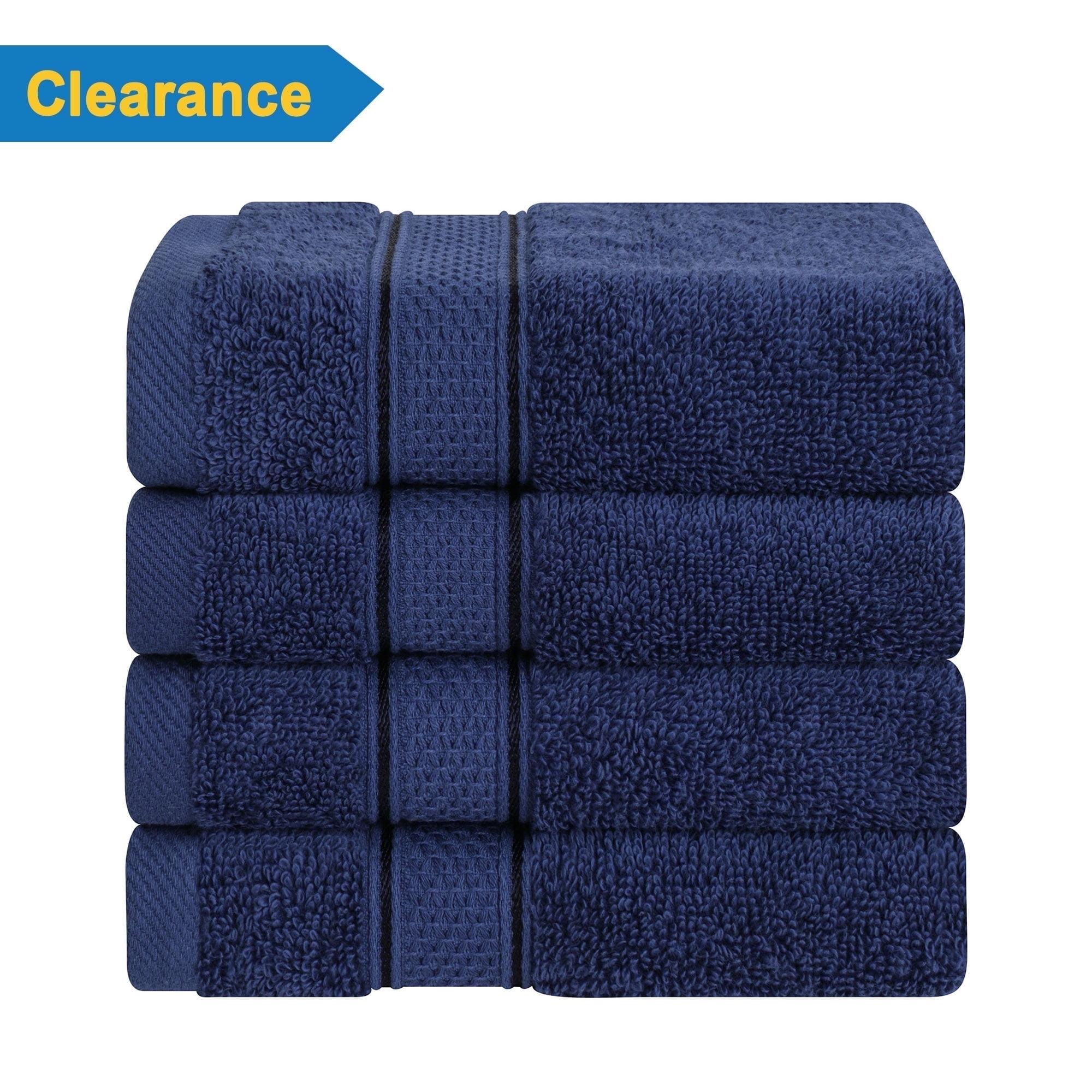 American Soft Linen Salem 4 Pack Washcloth Set, 100% Cotton Washcloth Hand Face Towels for Bathroom and Kitchen, Navy Blue