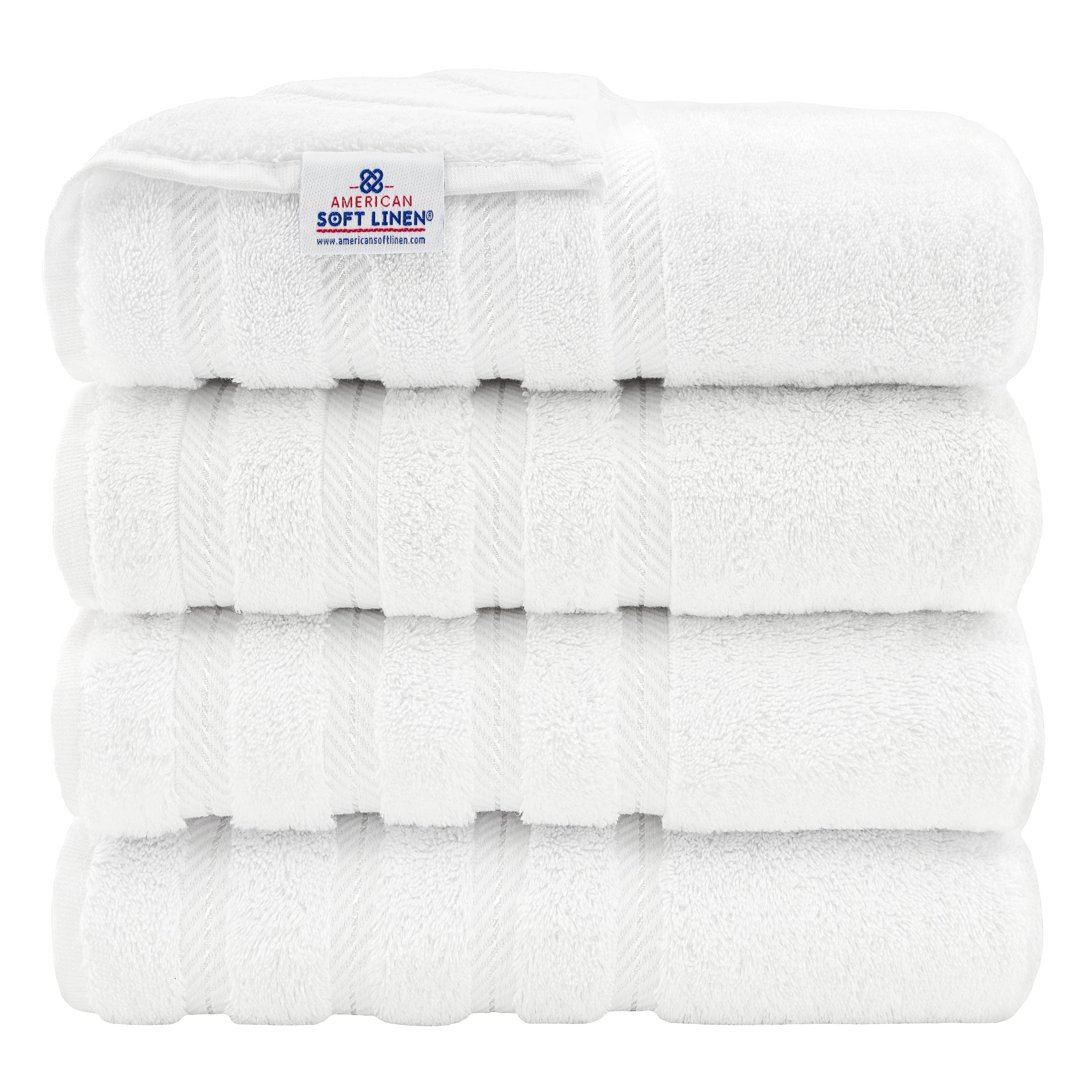 American Soft Linen  Turkish Cotton 4-Piece Bath Towel Set Bright White