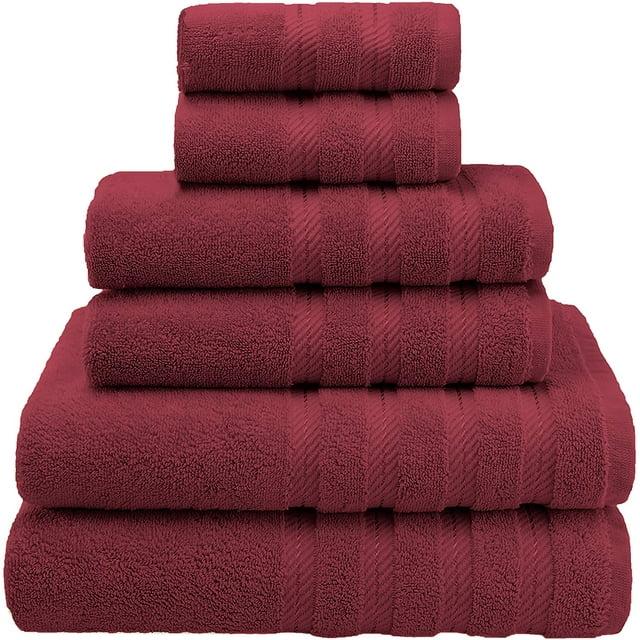 American Soft Linen 6 Piece Towel Set, 100% Cotton Bath Towels for Bathroom, Bordeaux Red