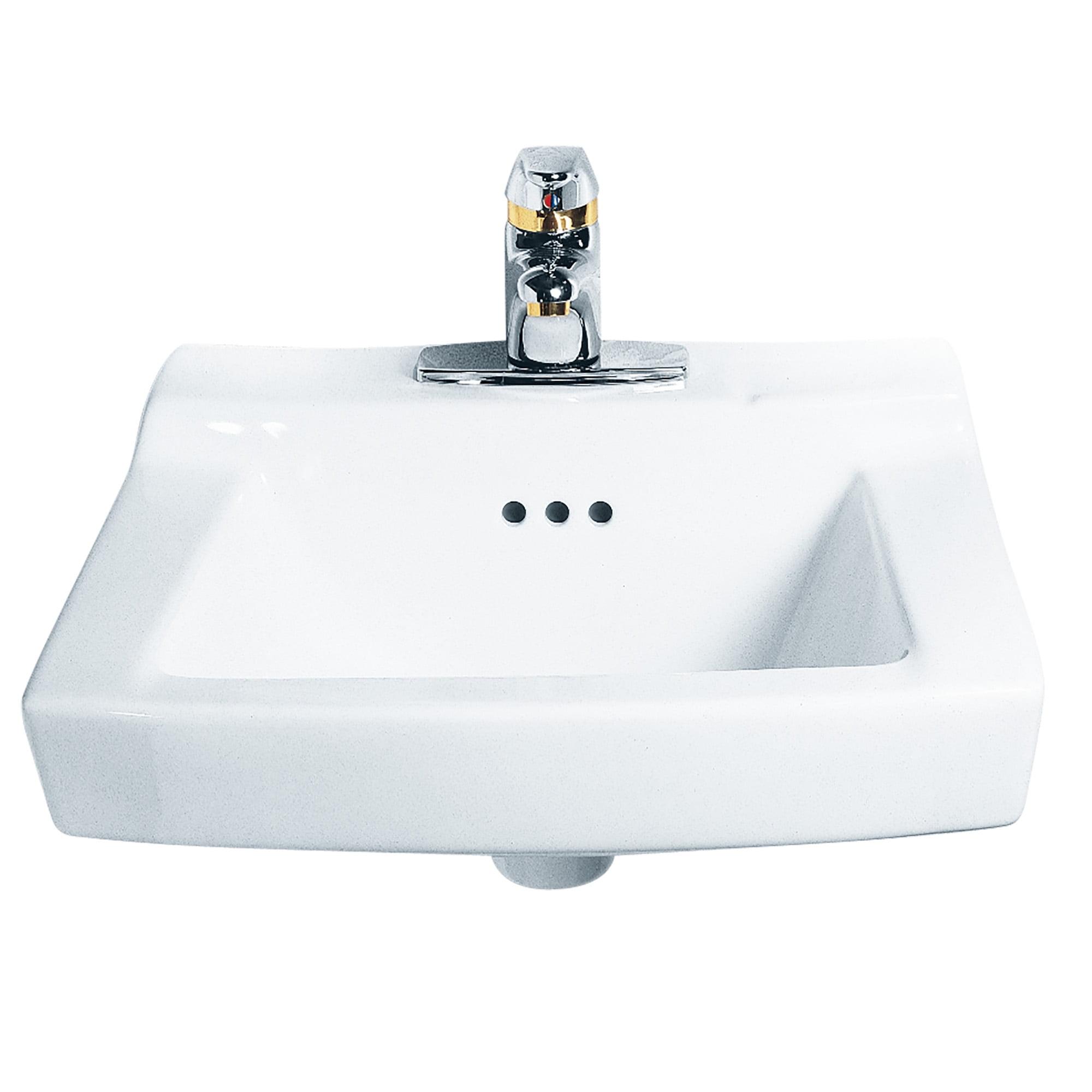 White Ceramic Wall-Mount Bathroom Sink with Overflow