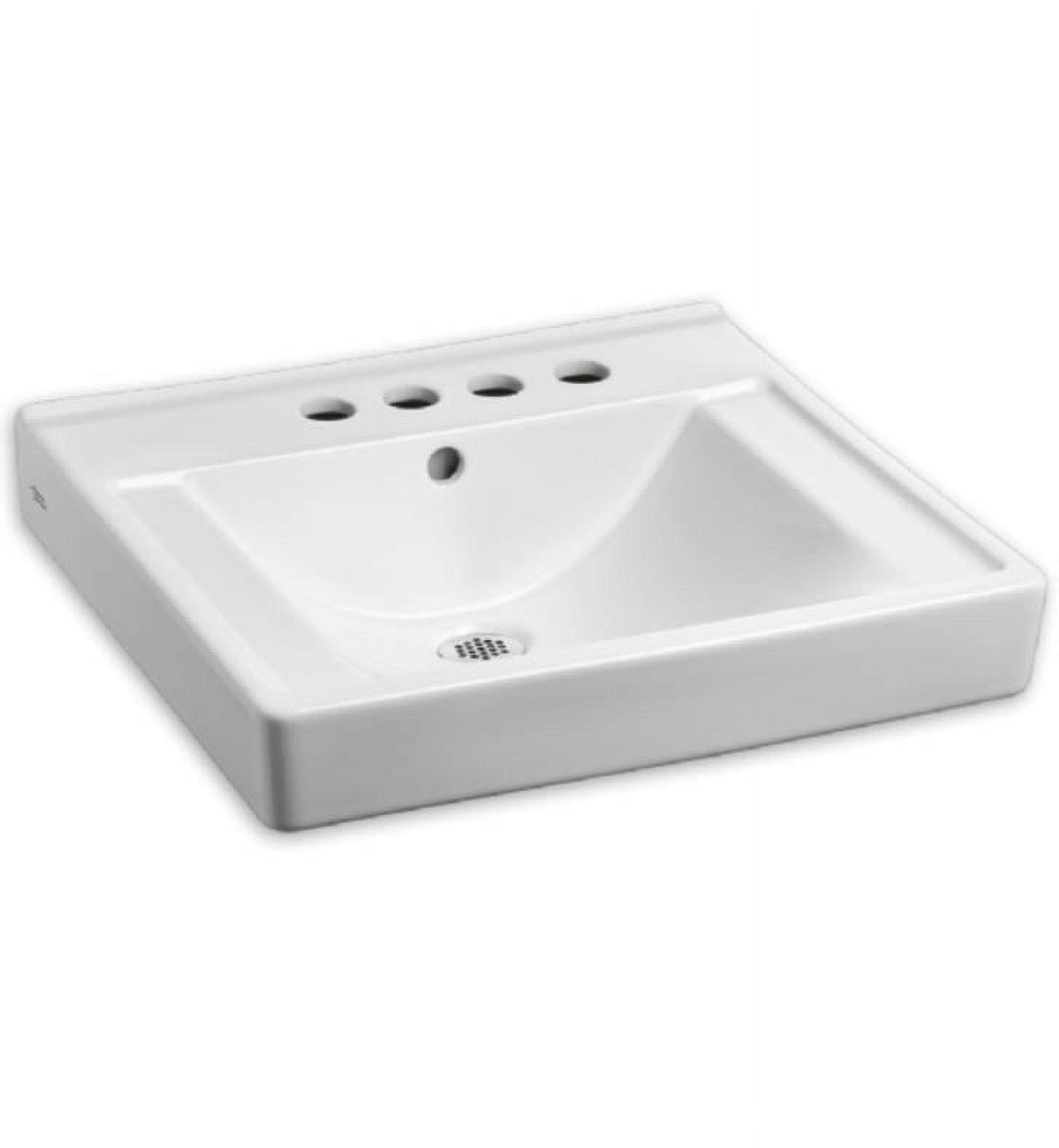 White Ceramic Wall-Mounted Rectangular Bathroom Sink with Overflow