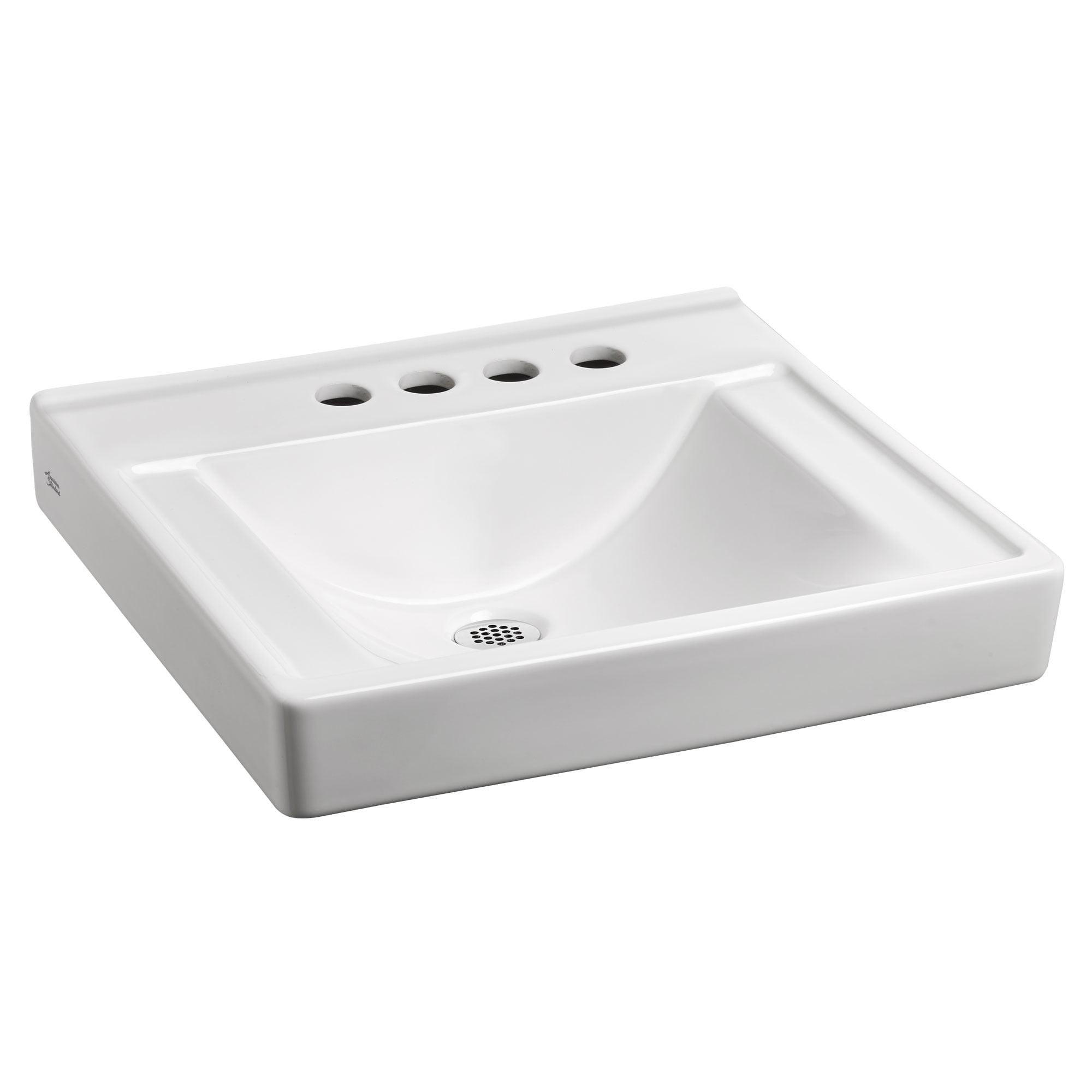 White Ceramic Wall-Mount Rectangular Bathroom Sink