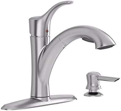 Mesa Stainless Steel Pull-Out Kitchen Faucet with Soap Dispenser