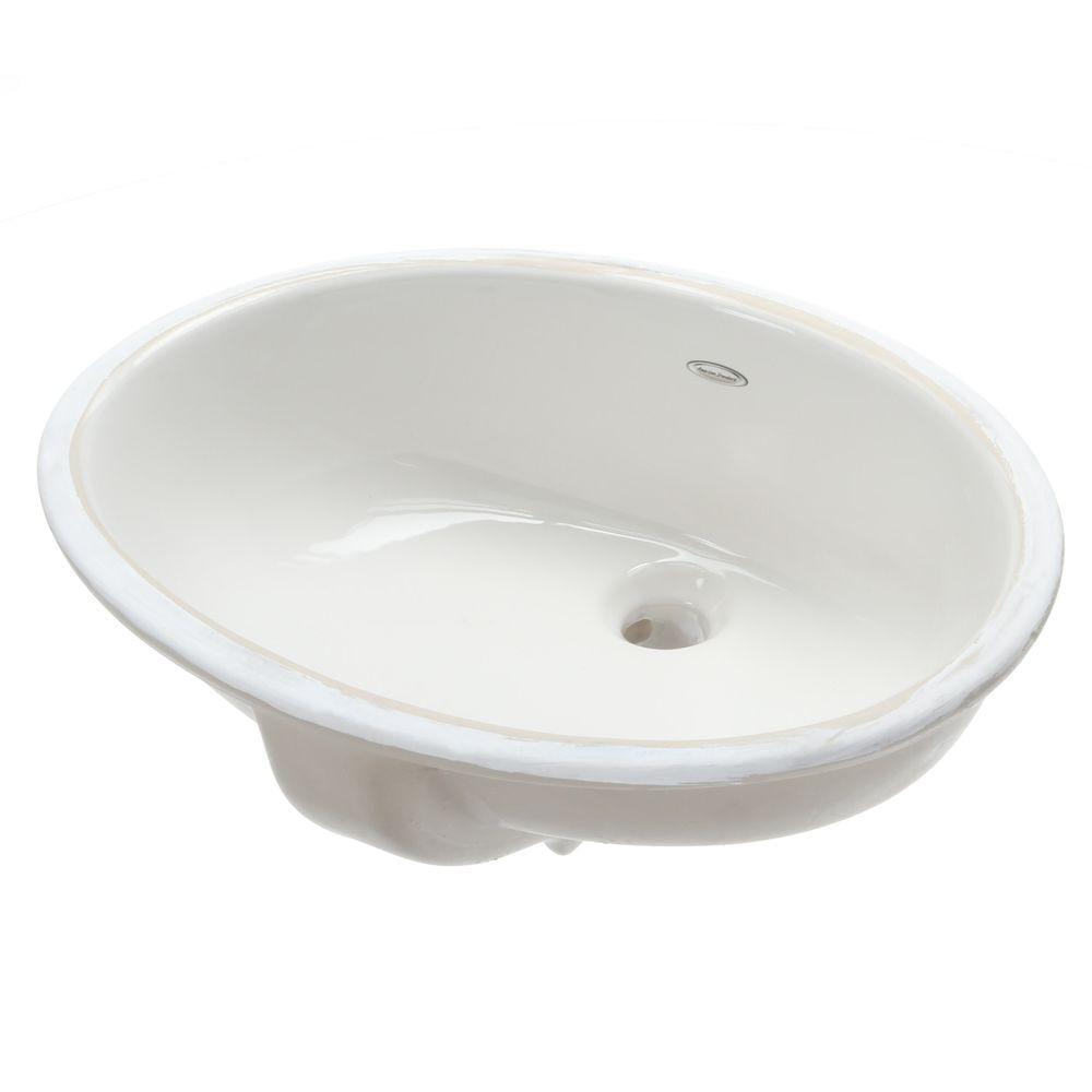 White Ceramic Oval Undermount Bathroom Sink with Overflow