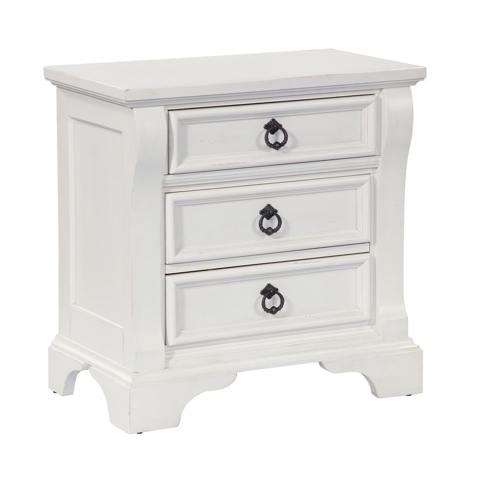 Heirloom Antique White 3-Drawer Nightstand with Pewter Handles