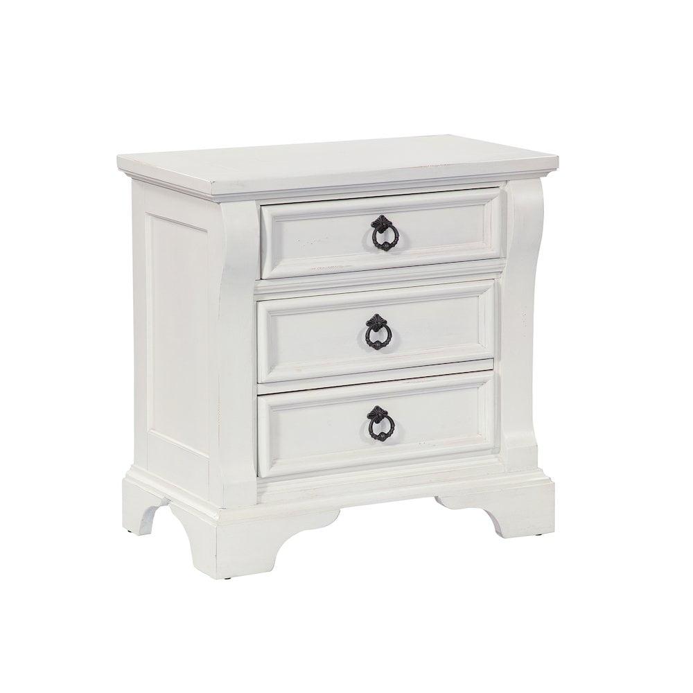 Heirloom Antique White 3-Drawer Nightstand with Pewter Handles