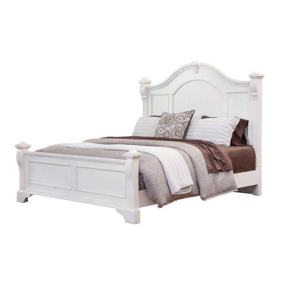 Antique White Queen Poster Bed with Decorative Headboard