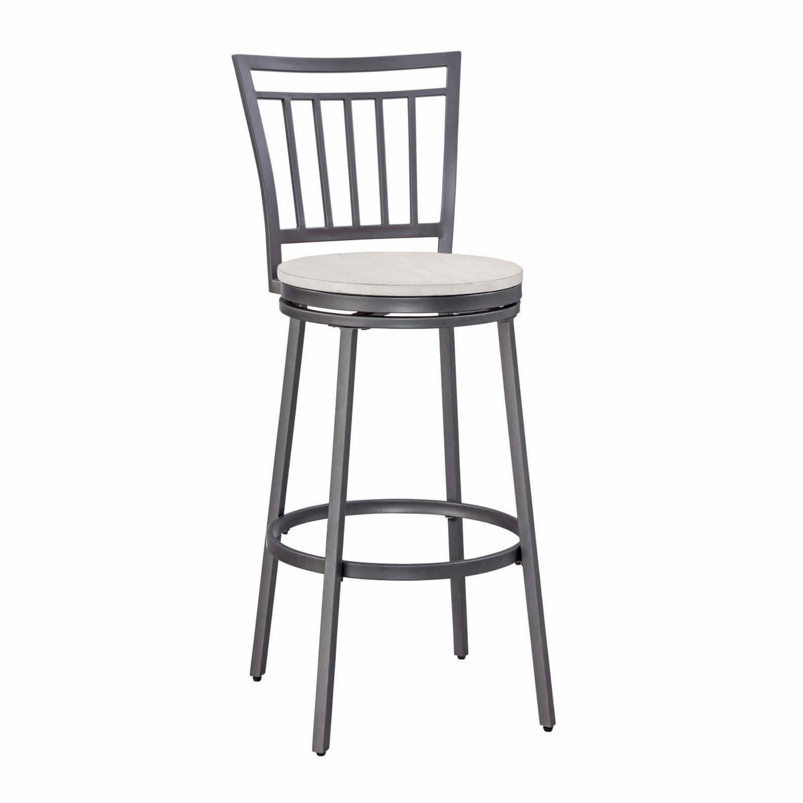 Slate Grey Metal and Whitewashed Wood Swivel Counter Stool