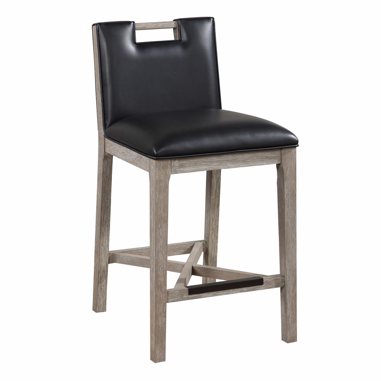 Jakarta 26" Gray Wood and Black Leather Counter Stool