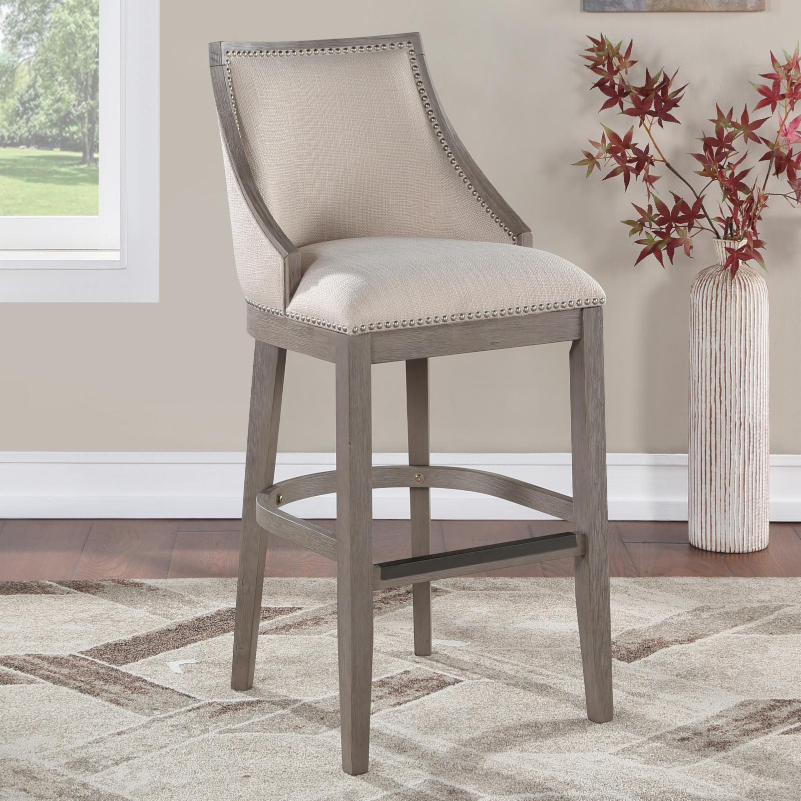 Elegant Driftwood Gray Solid Wood Transitional Bar Stool