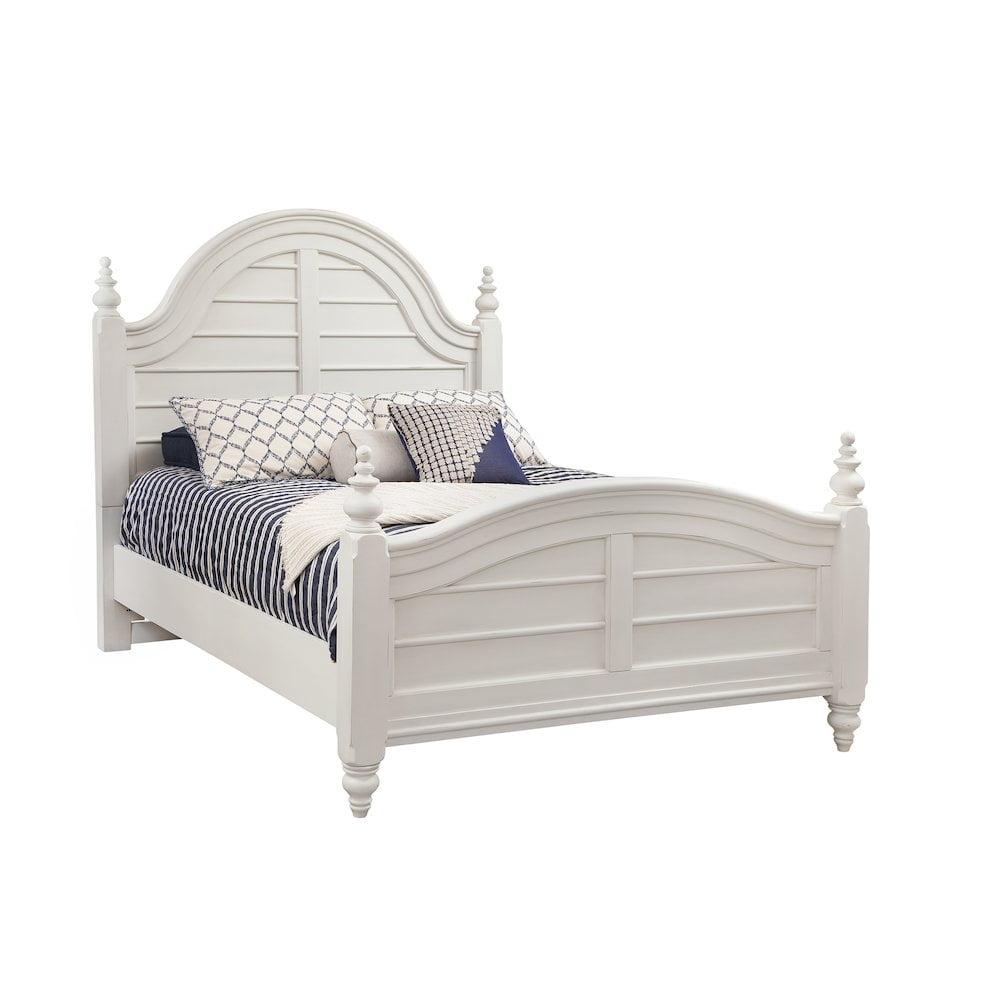 Dove White Queen Wood Panel Bed with Turned Finials