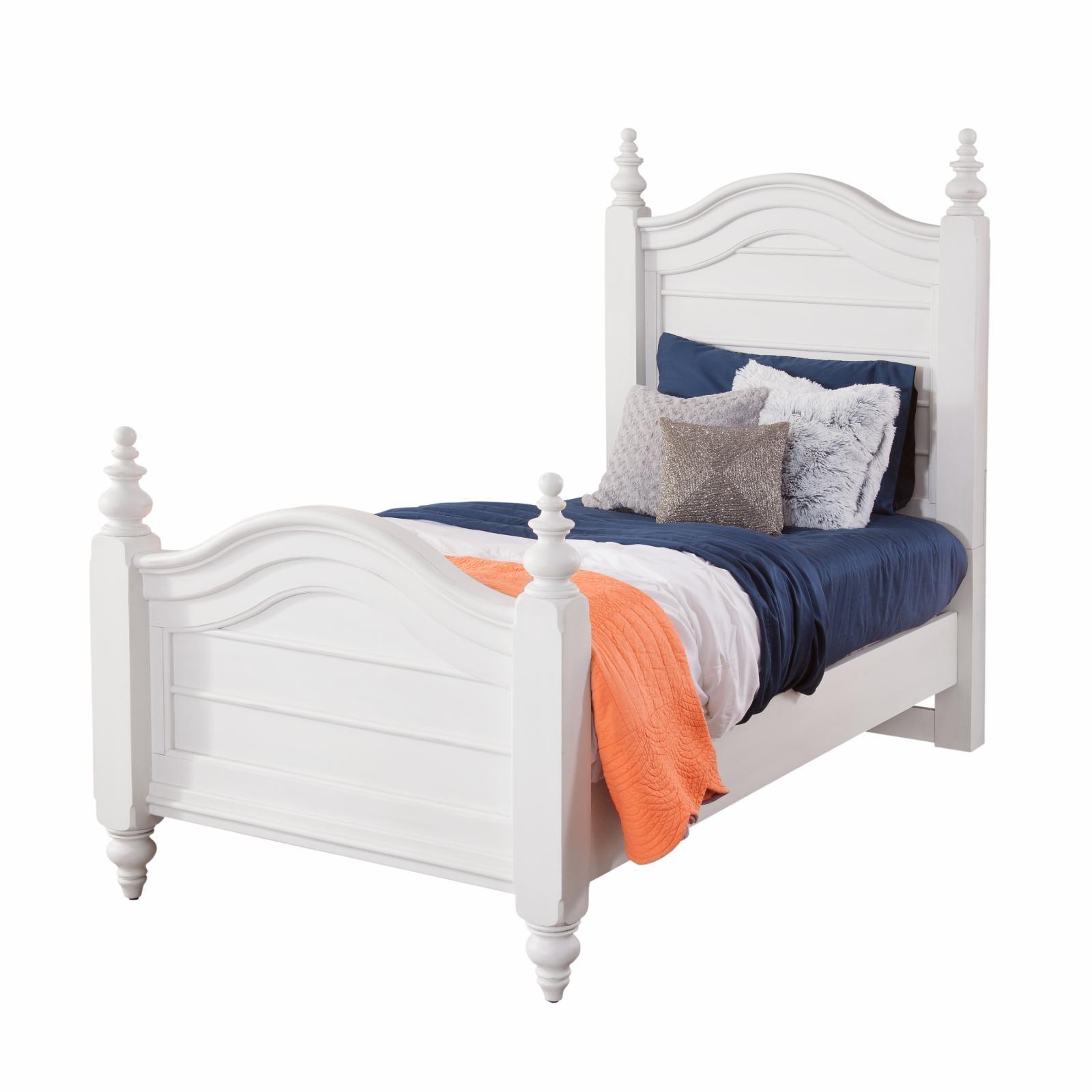 Rodanthe Coastal White Twin Panel Bed with Arched Crown & Turned Finials