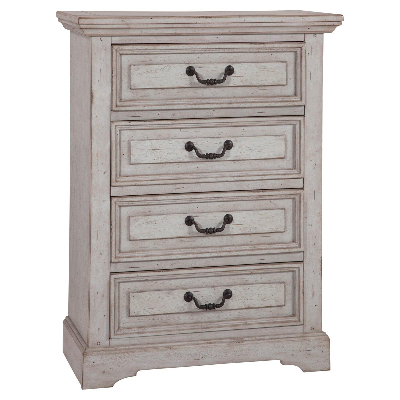 Transitional Antique Gray 4-Drawer Veneer Chest with Hammered Metal Knobs